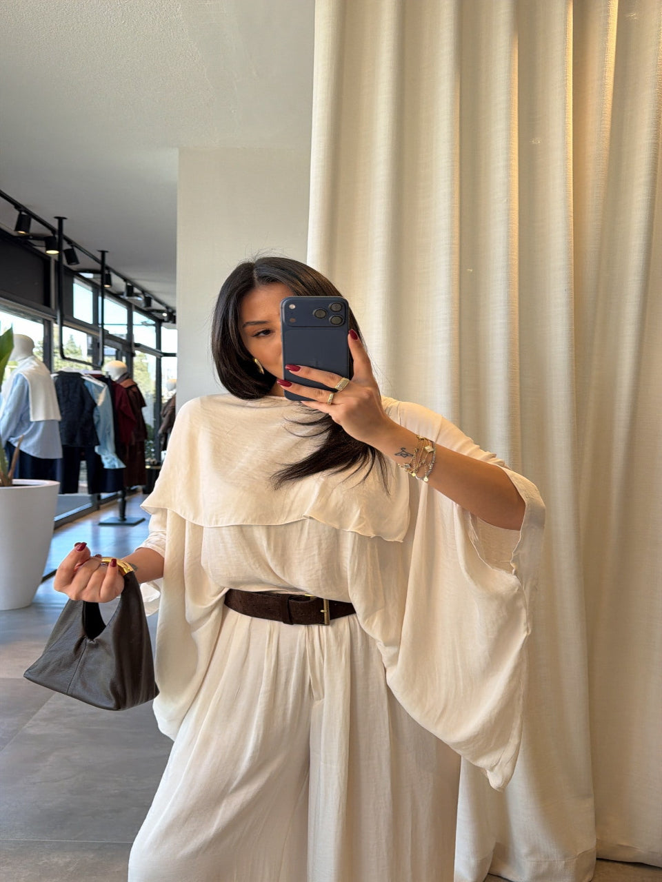 Draped Overlay Relaxed Modest Set Cream (Small Cut Pants, Size up)