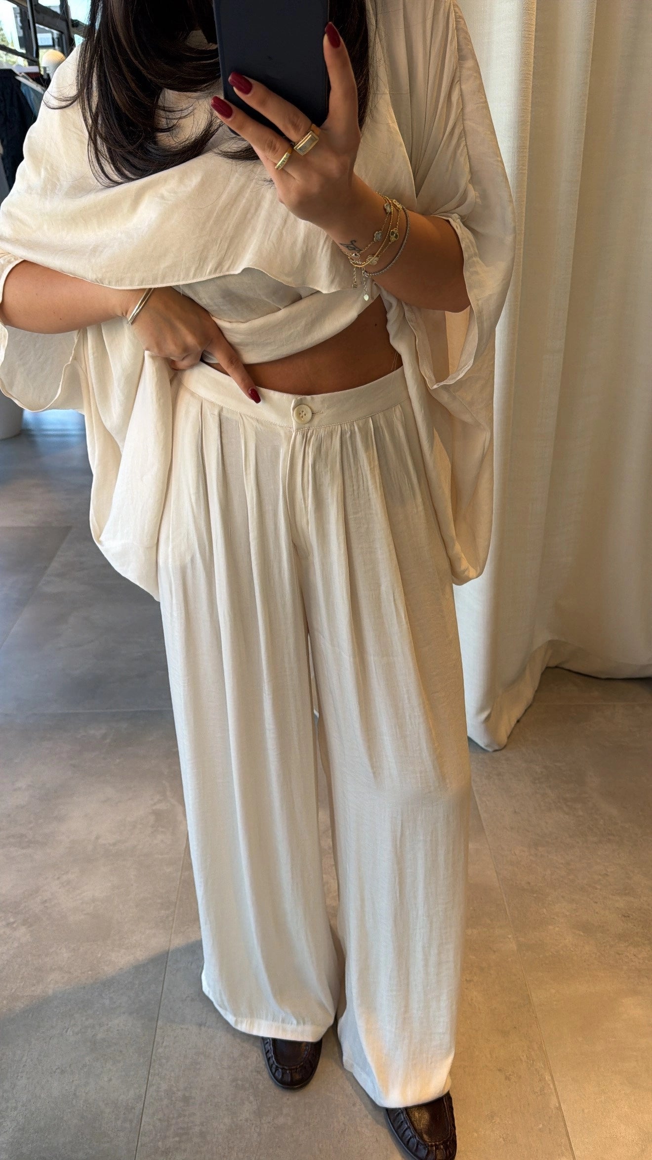 Draped Overlay Relaxed Modest Set Cream (Small Cut Pants, Size up)