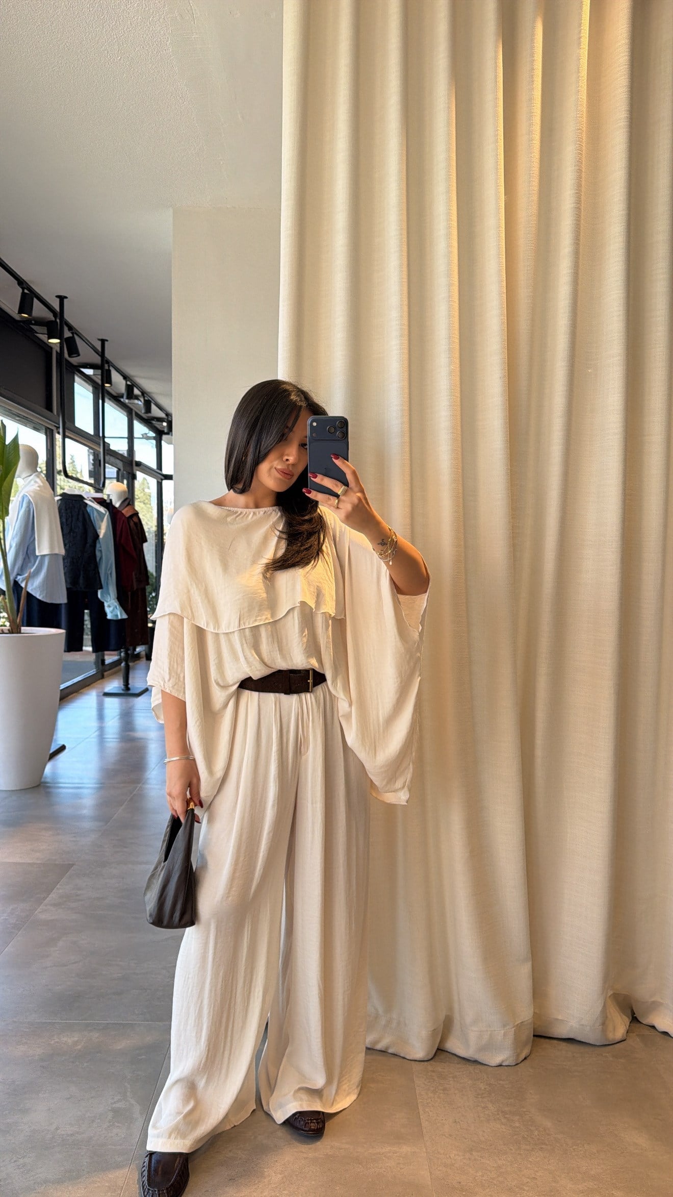 Draped Overlay Relaxed Modest Set Cream (Small Cut Pants, Size up)