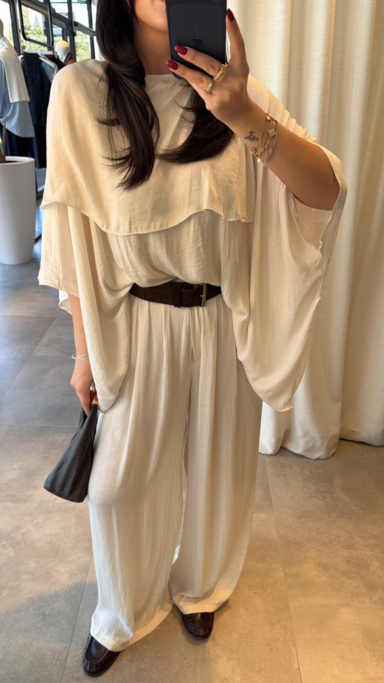 Draped Overlay Relaxed Modest Set Cream (Small Cut Pants, Size up)
