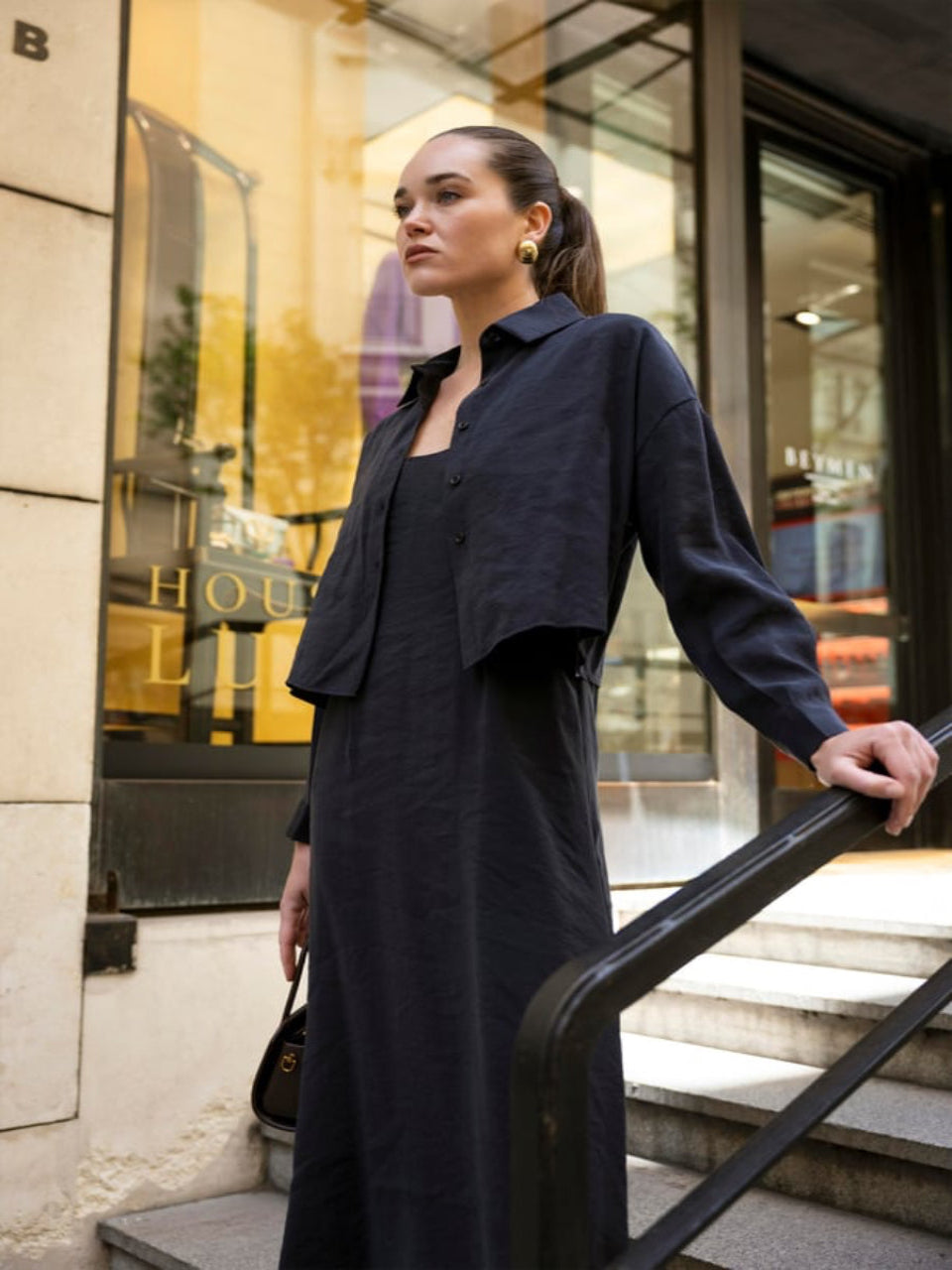Effortless Elegance Maxi Dress & Oversized Shirt Jacket Set Black