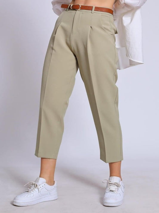 High-Waisted Belted Carrot Pants Mint