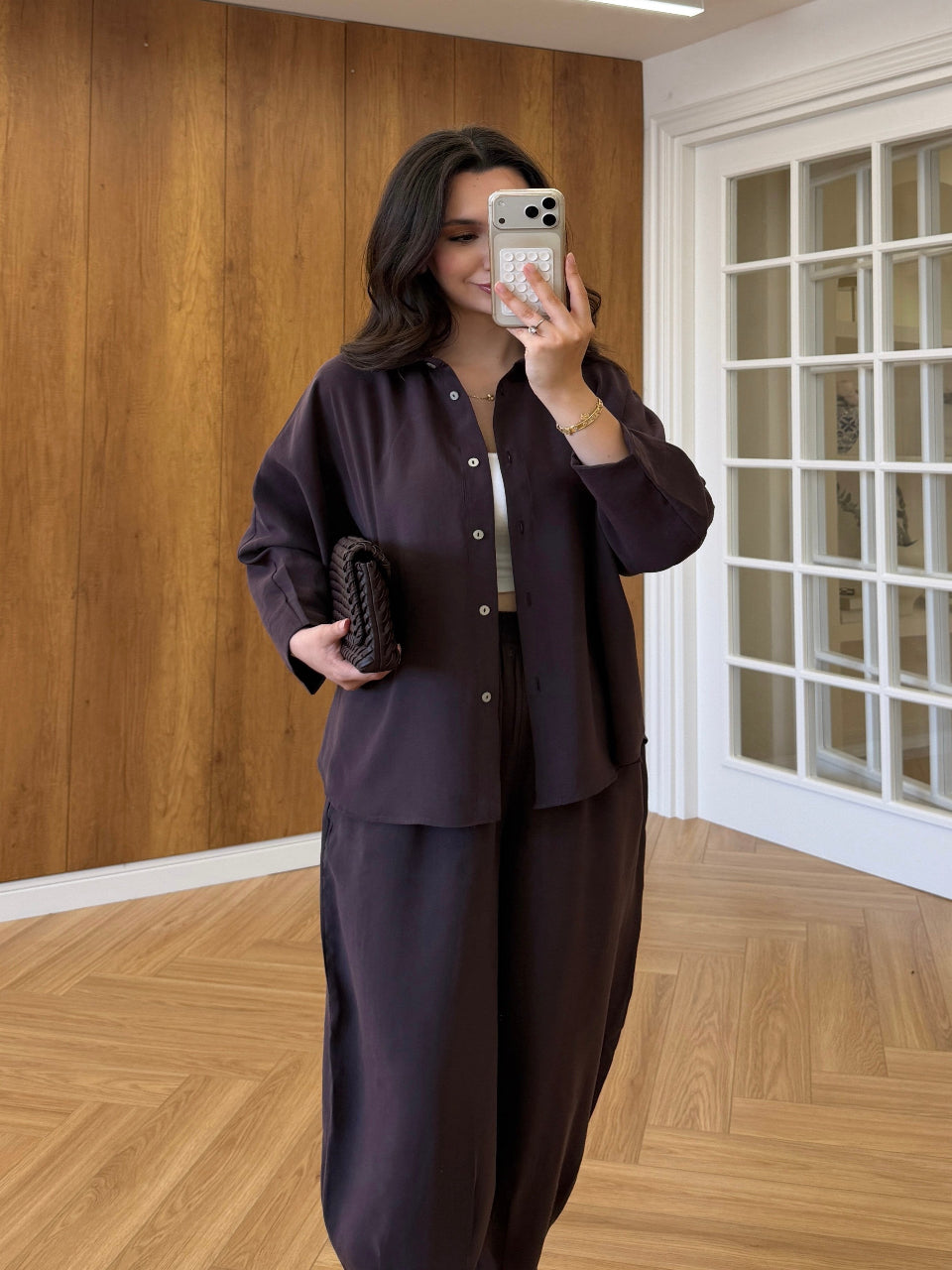 Deep Plum Luxe Tencel Co-Ord — Relaxed Balloon Pants & Button-Down Top