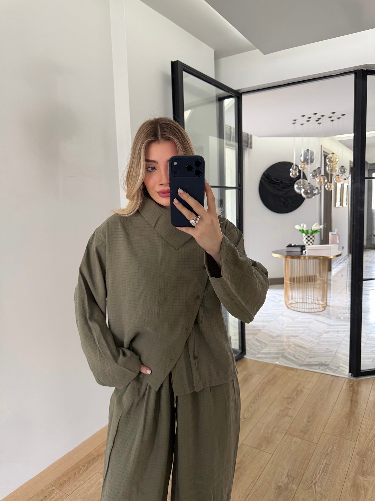 Khaki High Neck Şalvar Set