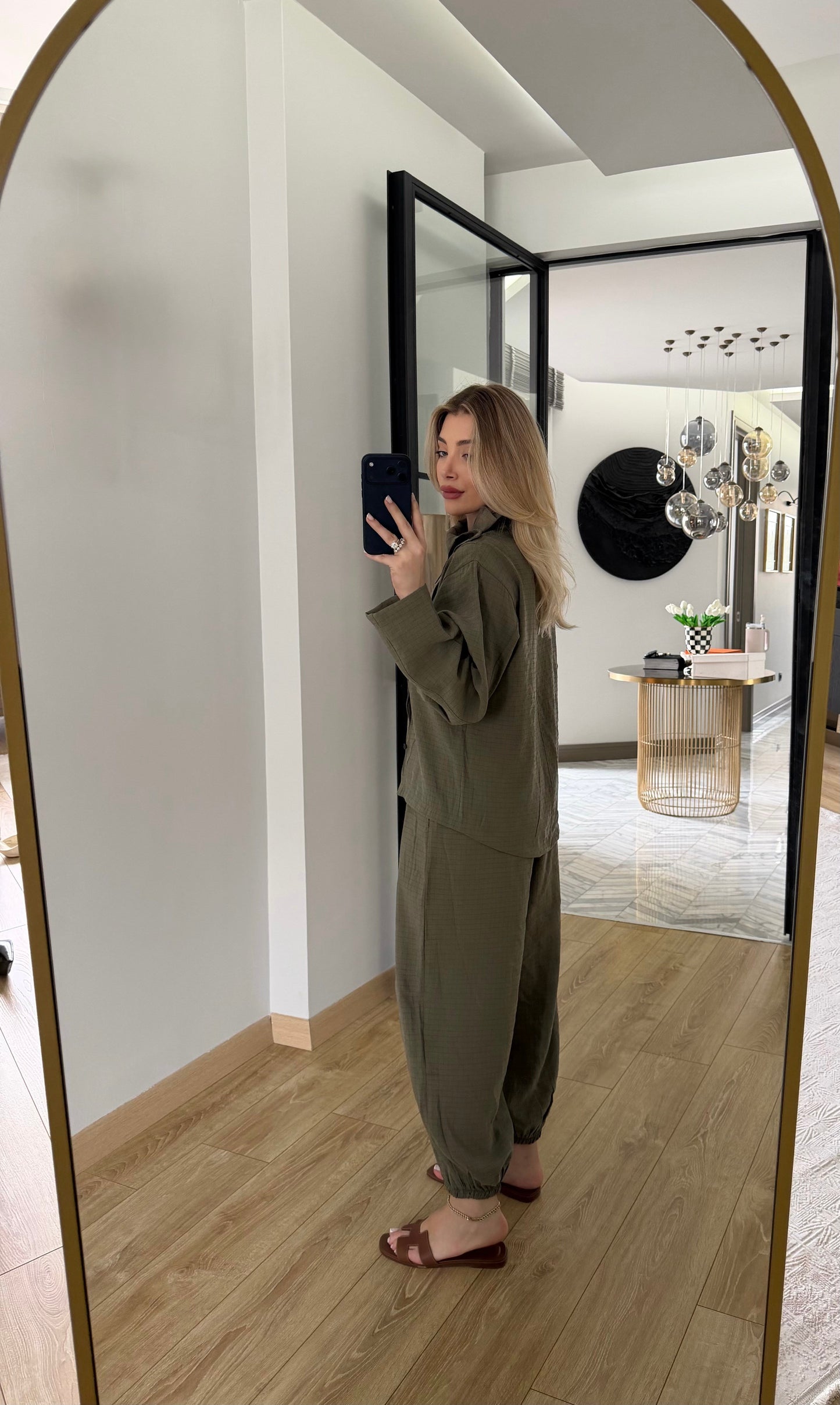 Khaki High Neck Şalvar Set