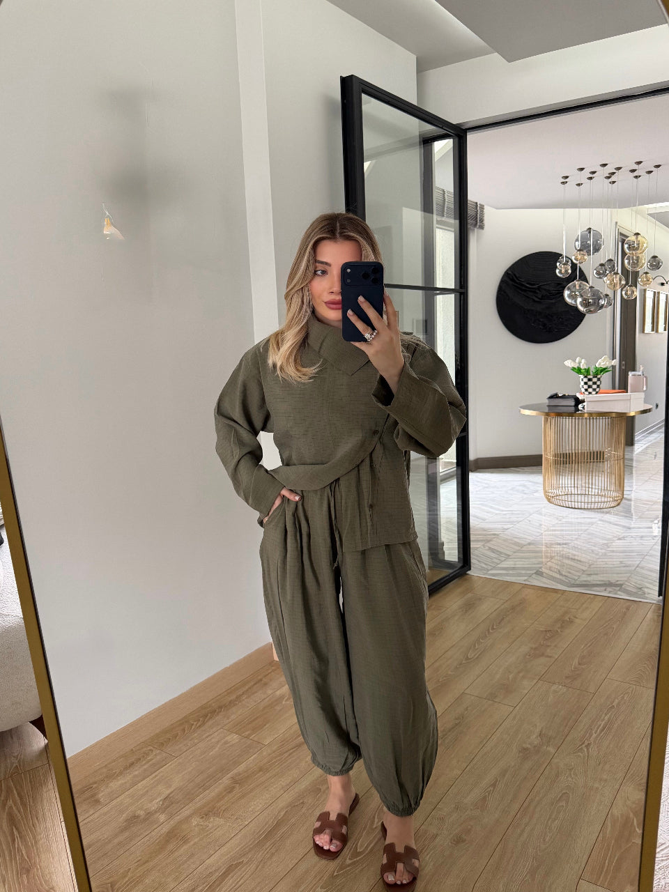 Khaki High Neck Şalvar Set