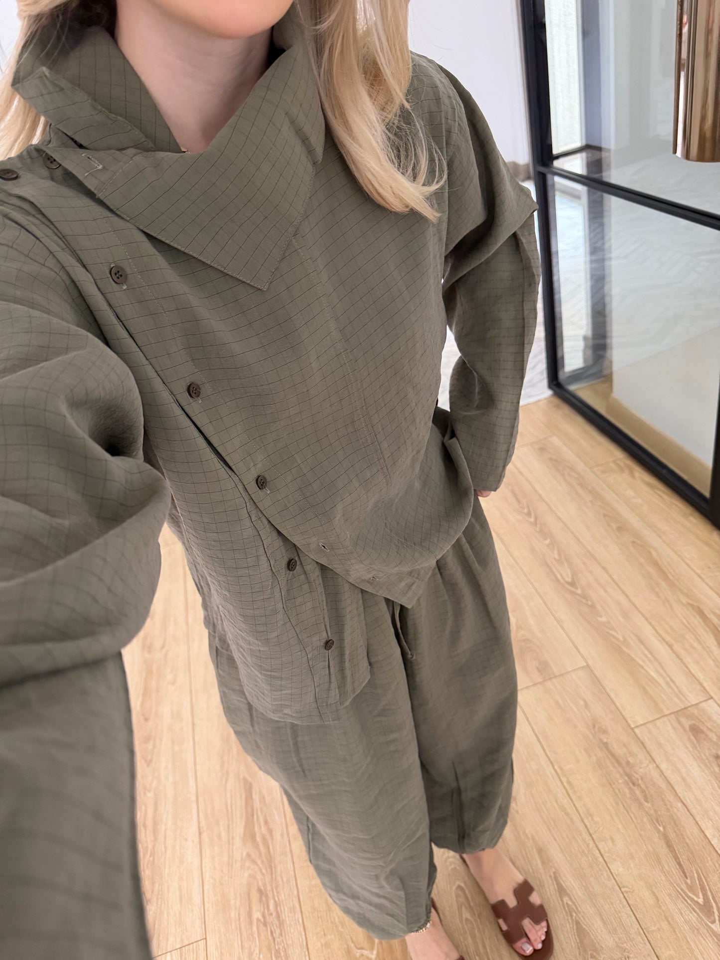 Khaki High Neck Şalvar Set