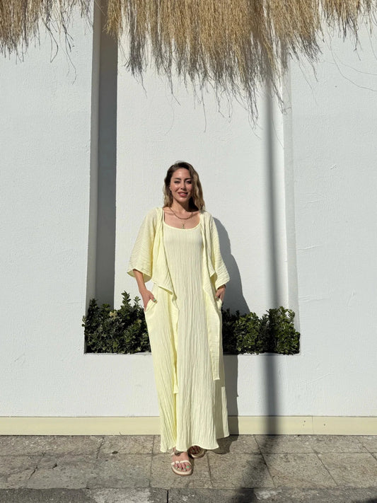 Butter Yellow Strap Dress with Detachable Bolero