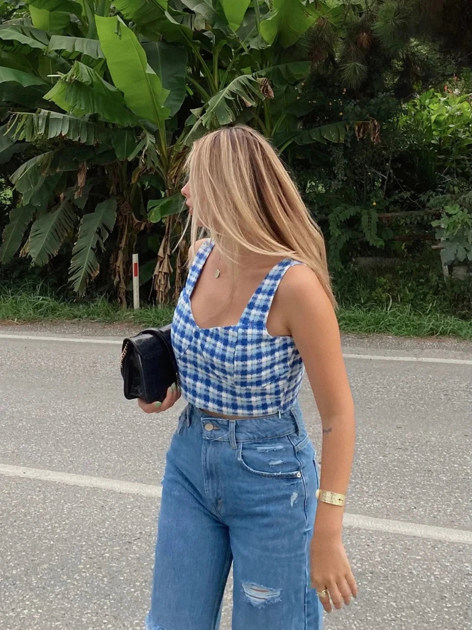 Blue Beret Crop Top