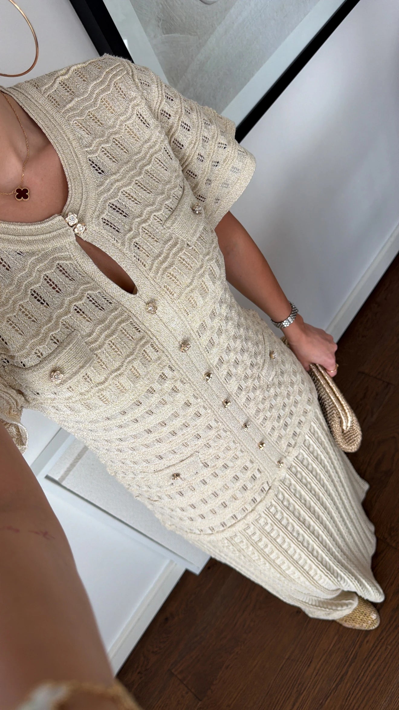Textured Knit Maxi Dress Beige - Standard Size