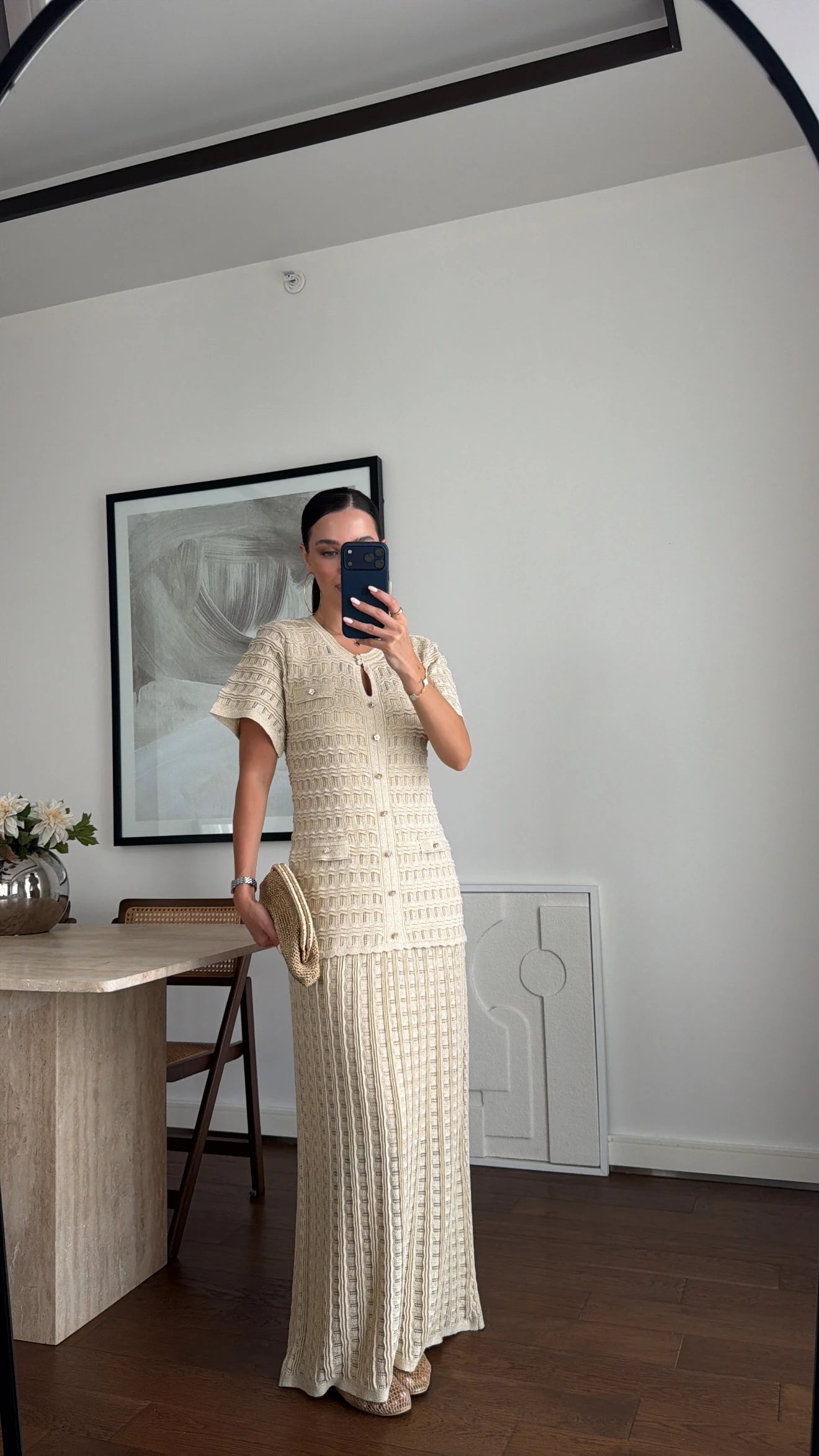 Textured Knit Maxi Dress Beige - Standard Size