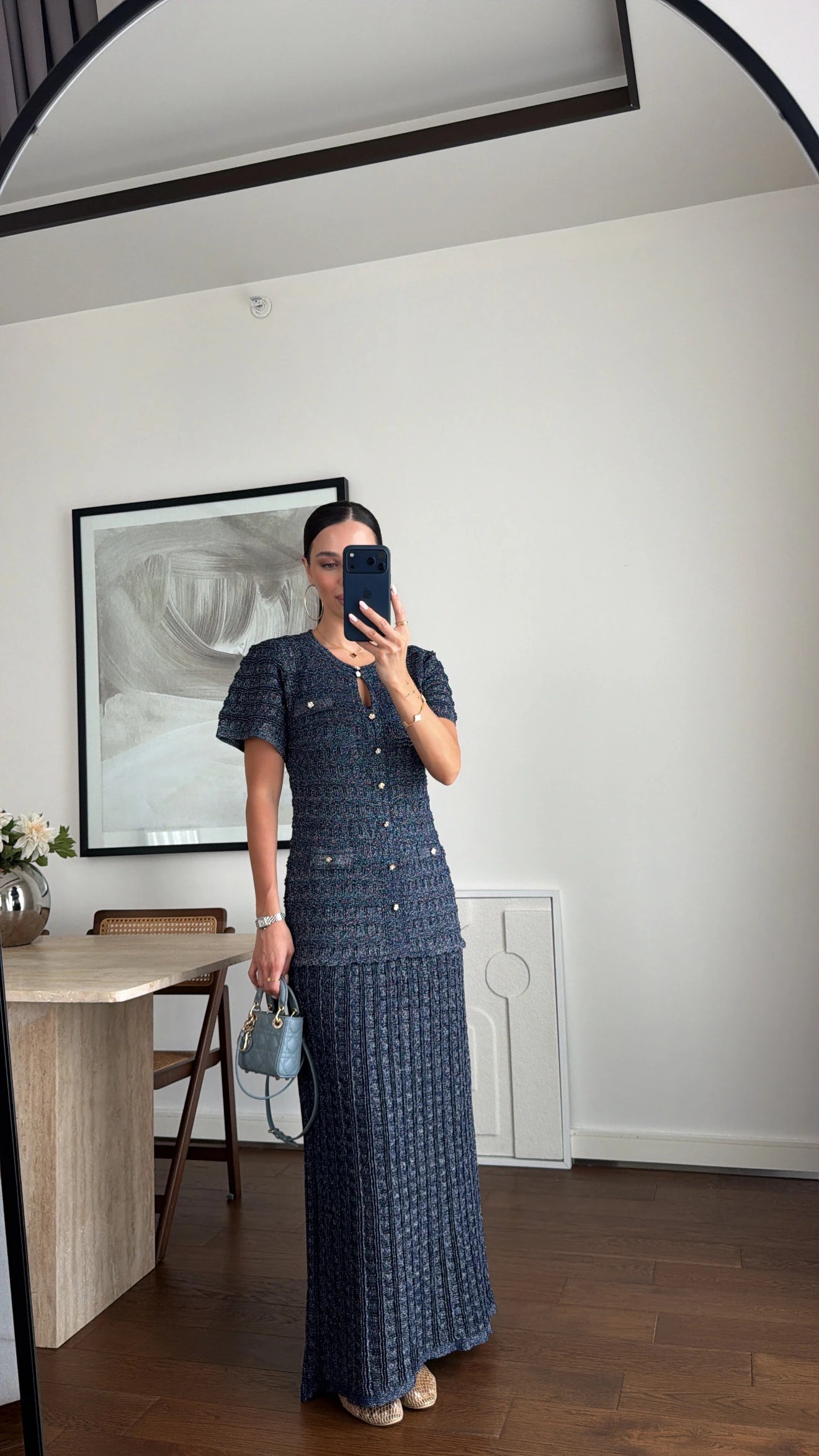 Textured Knit Maxi Dress Blue - Standard Size