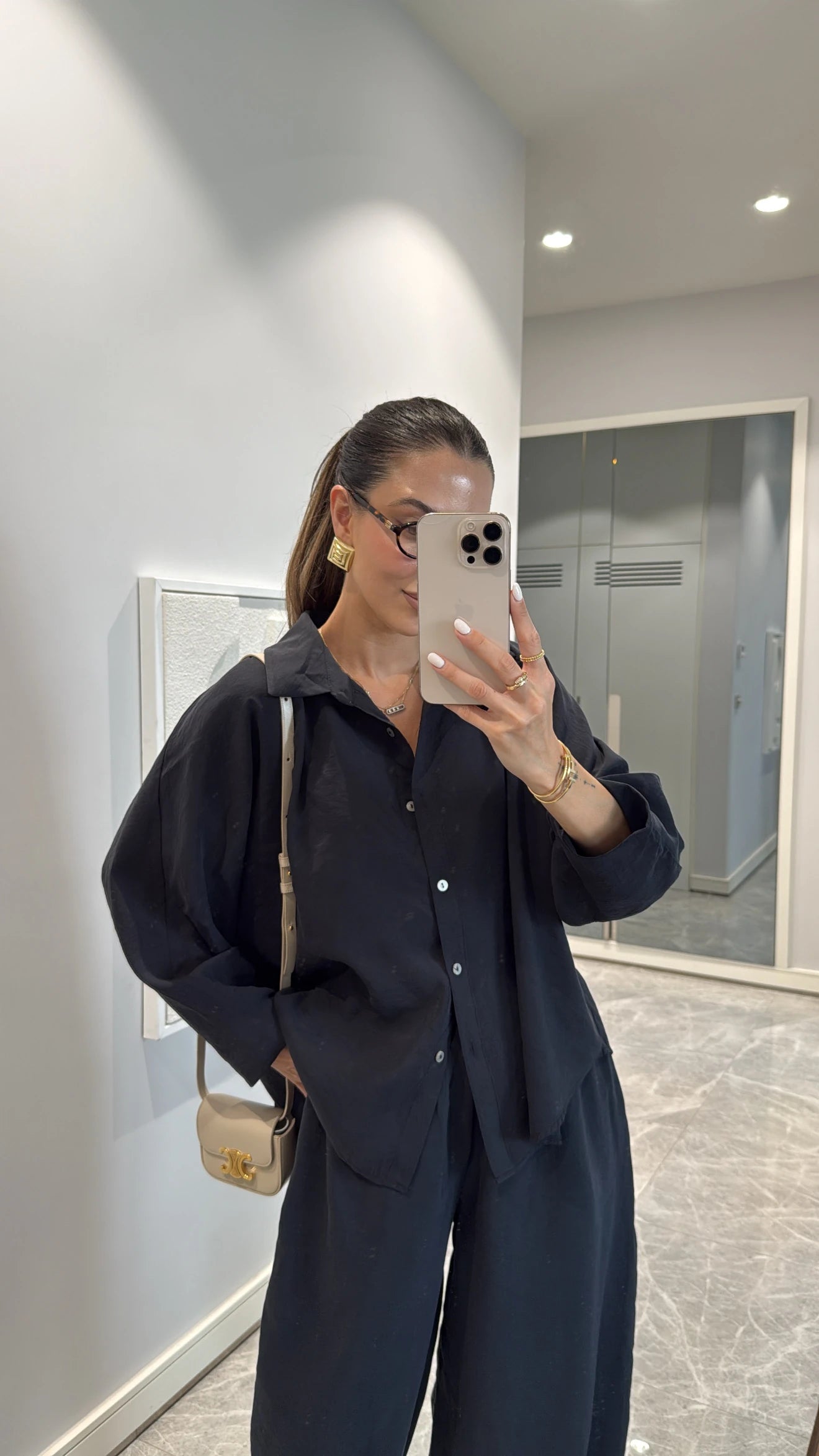 Black Luxe Tencel Co-Ord — Relaxed Balloon Pants & Button-Down Top