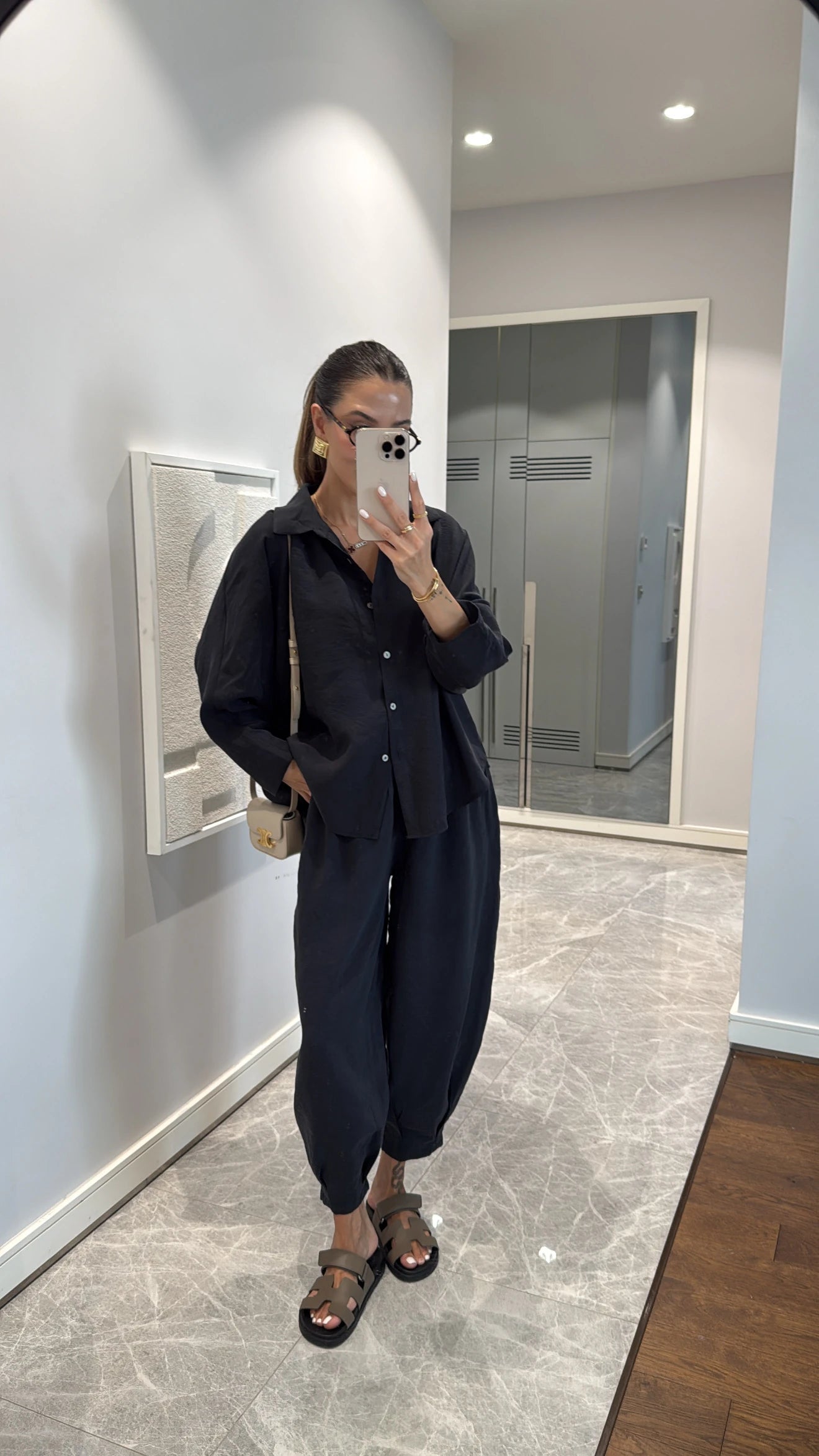 Black Luxe Tencel Co-Ord — Relaxed Balloon Pants & Button-Down Top