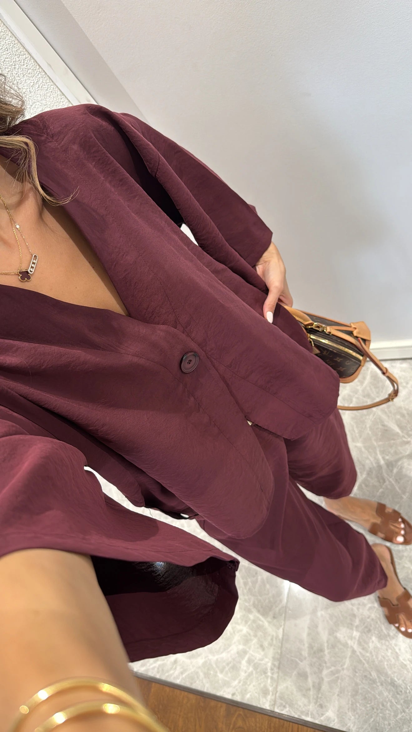 Burgundy Luxe Tencel Co-Ord — Single-Button Top & Tapered Pants