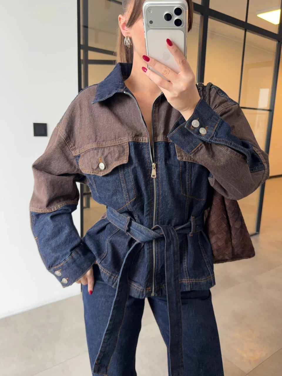 The Contrast Belted Denim Set