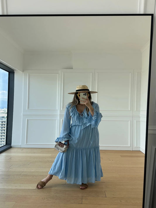 Boho Blue Ruffle Dress