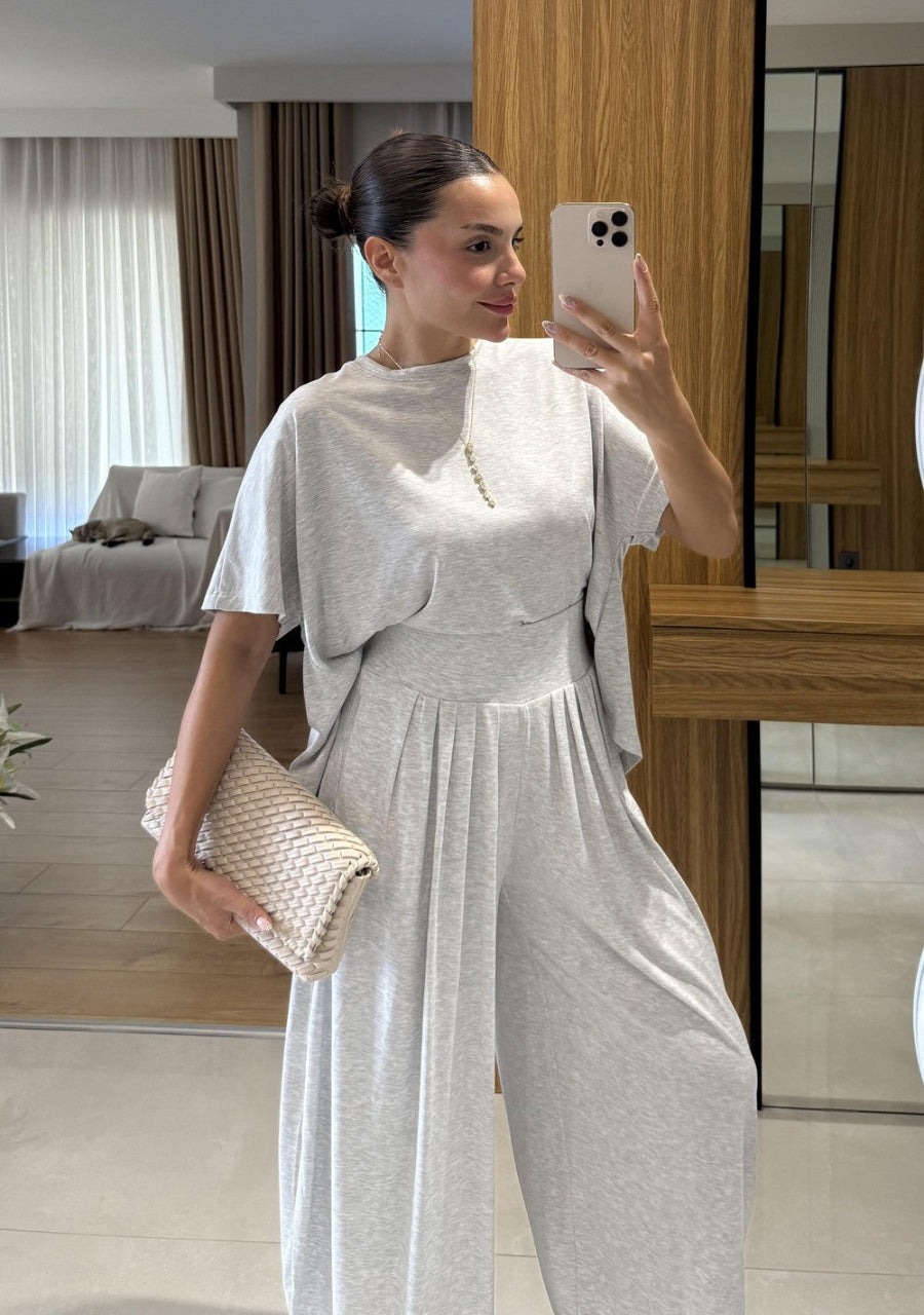 Soft Modal Tee & Salwar Balloon Grey Pants Set