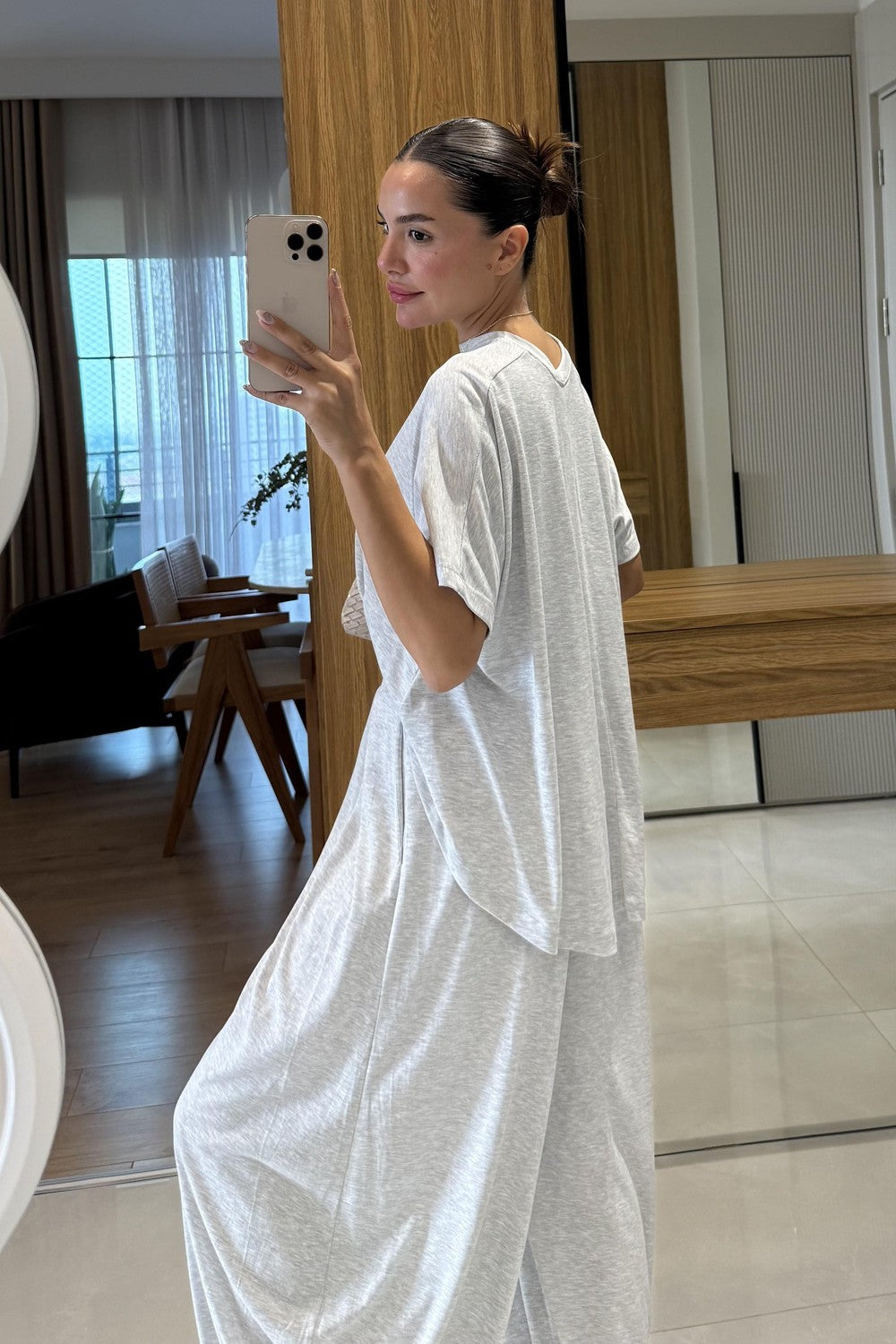 Soft Modal Tee & Salwar Balloon Grey Pants Set