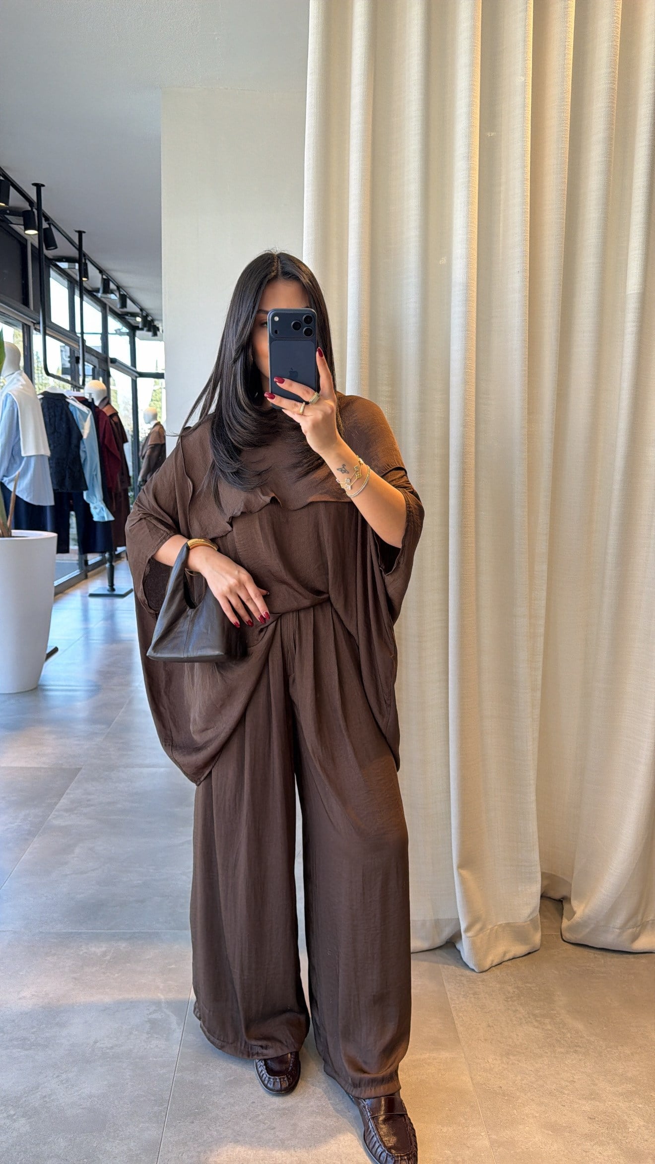 Draped Overlay Relaxed Modest Set Brown