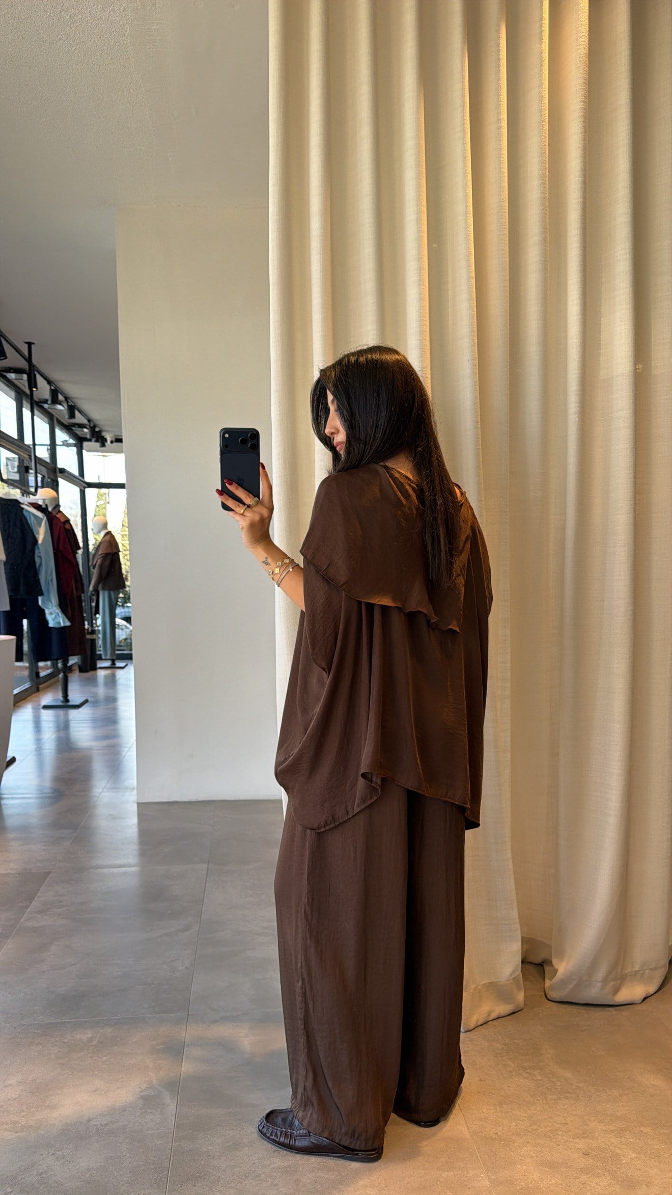 Draped Overlay Relaxed Modest Set Brown