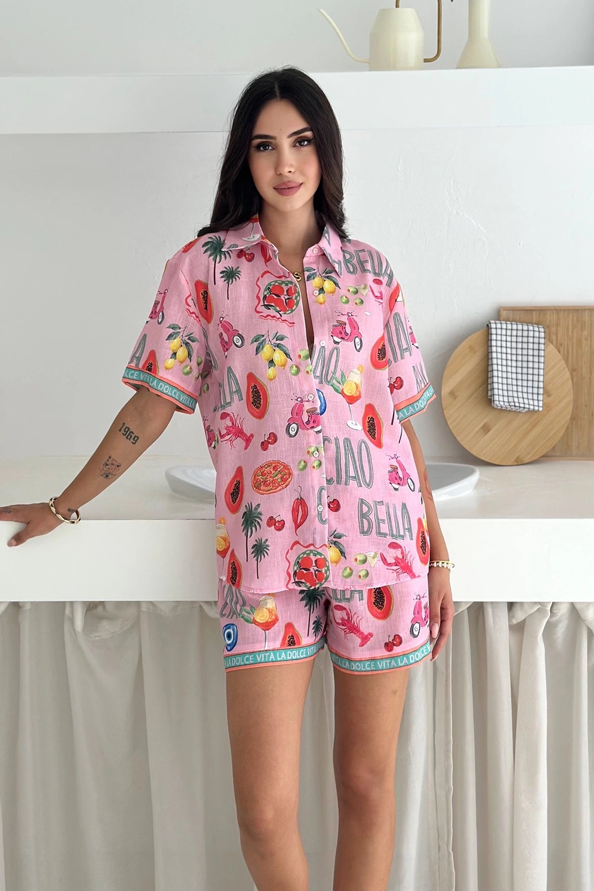 La Dolce Vita Linen Short Set – Rosa