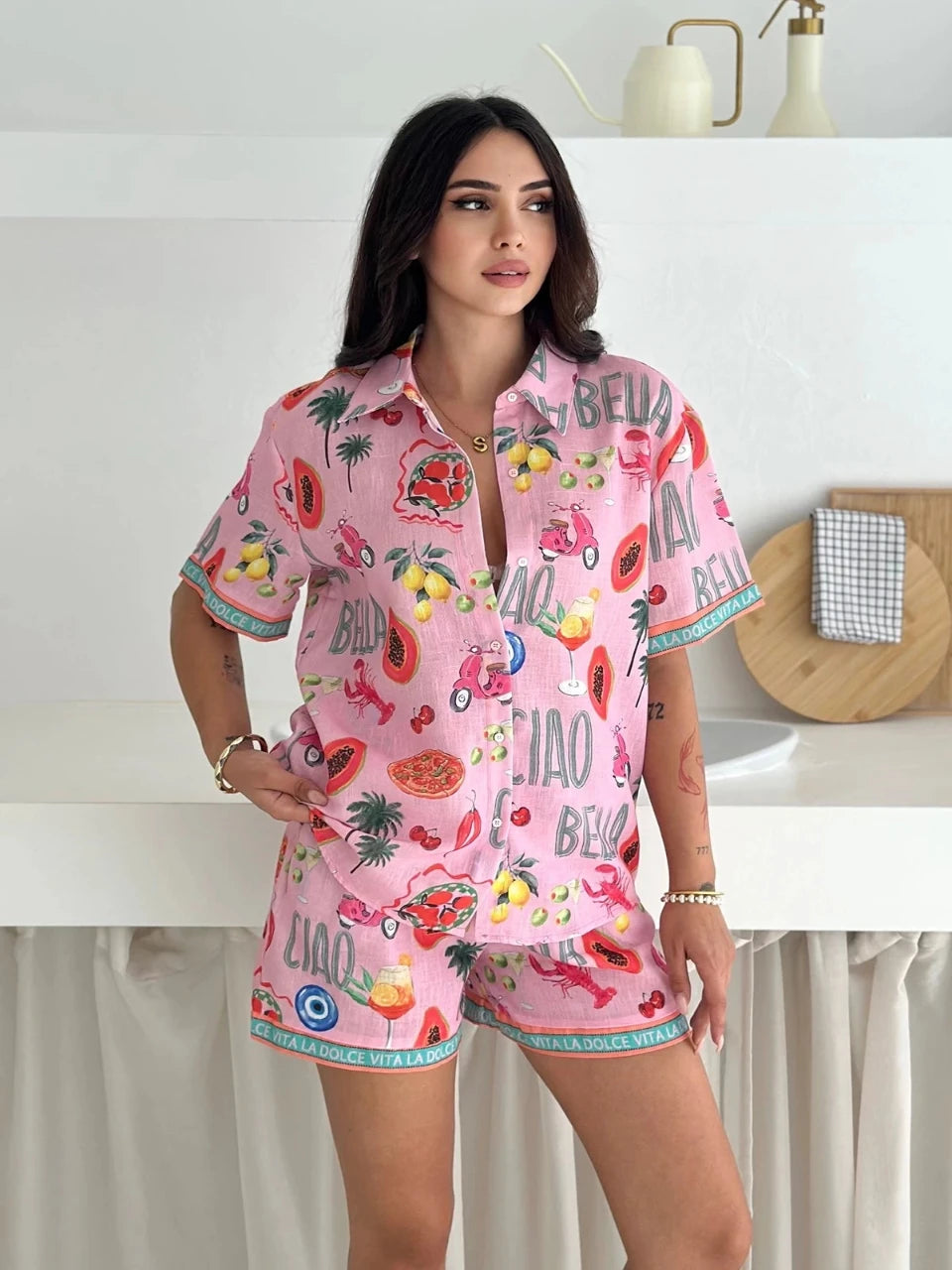 La Dolce Vita Linen Short Set – Rosa