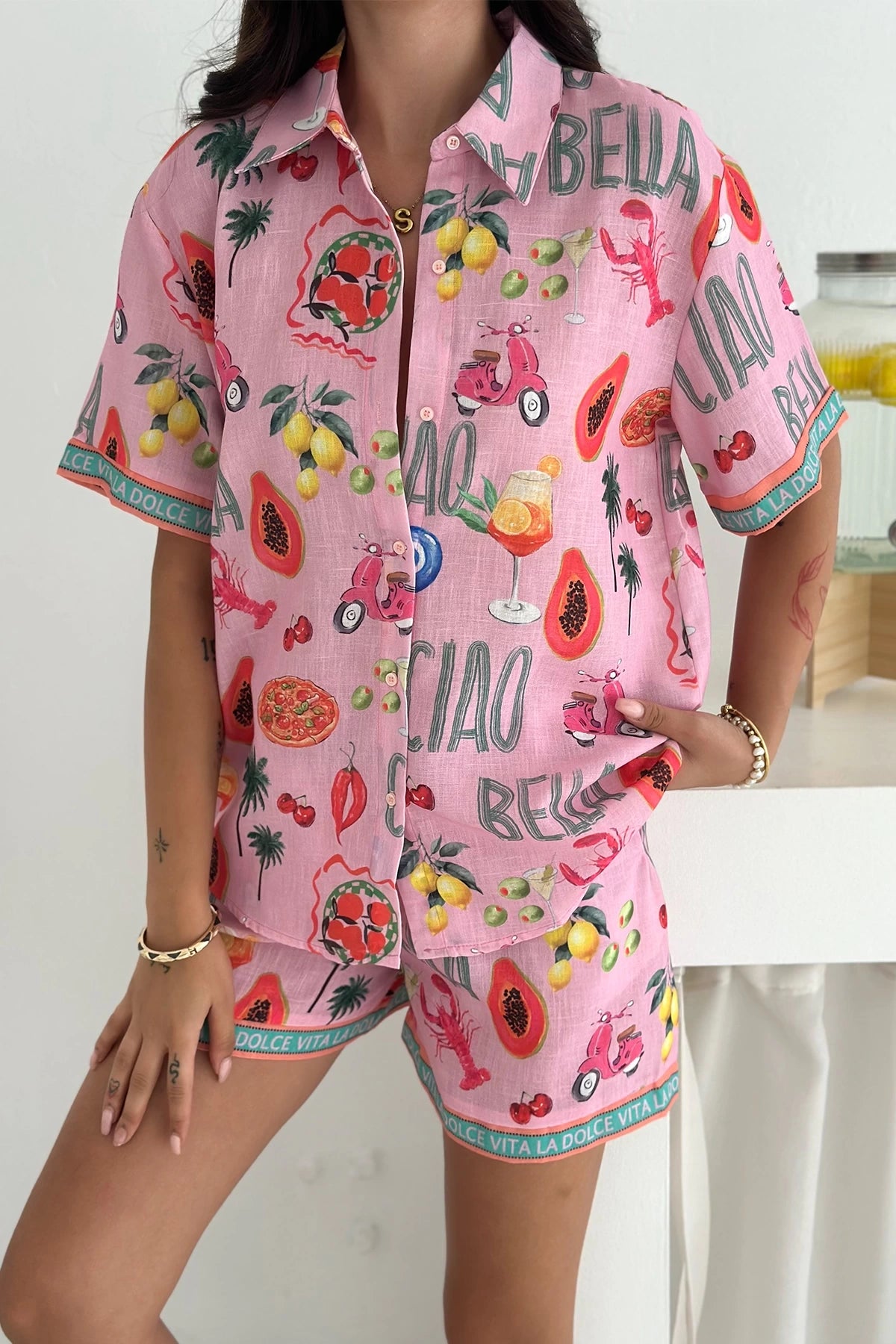 La Dolce Vita Linen Short Set – Rosa