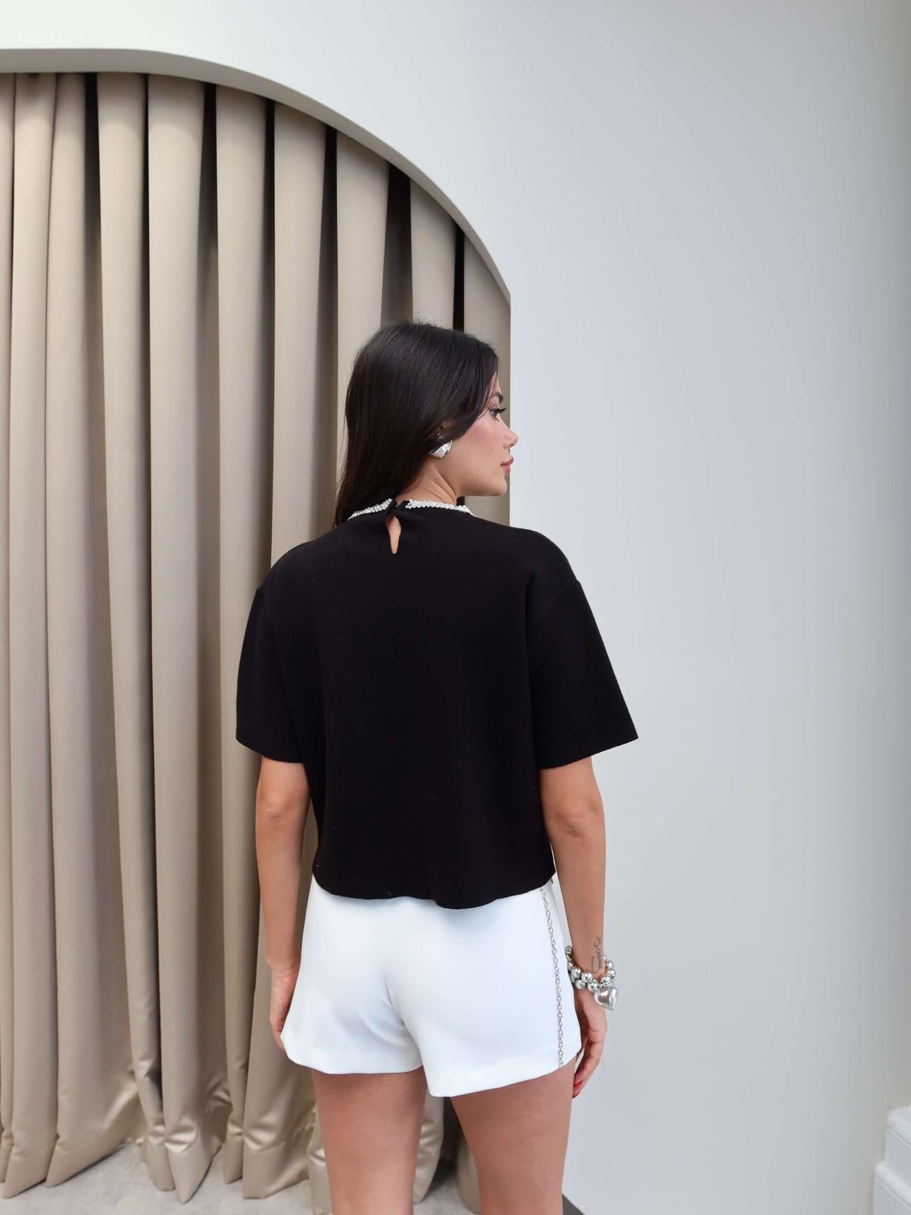 Studded Neckline Knit Black