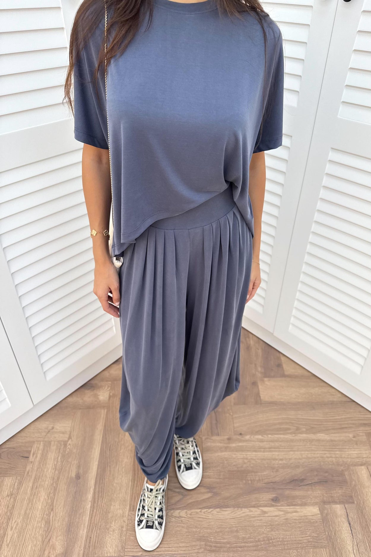 Dusty Blue Soft Modal Tee & Salwar Balloon Pants Set