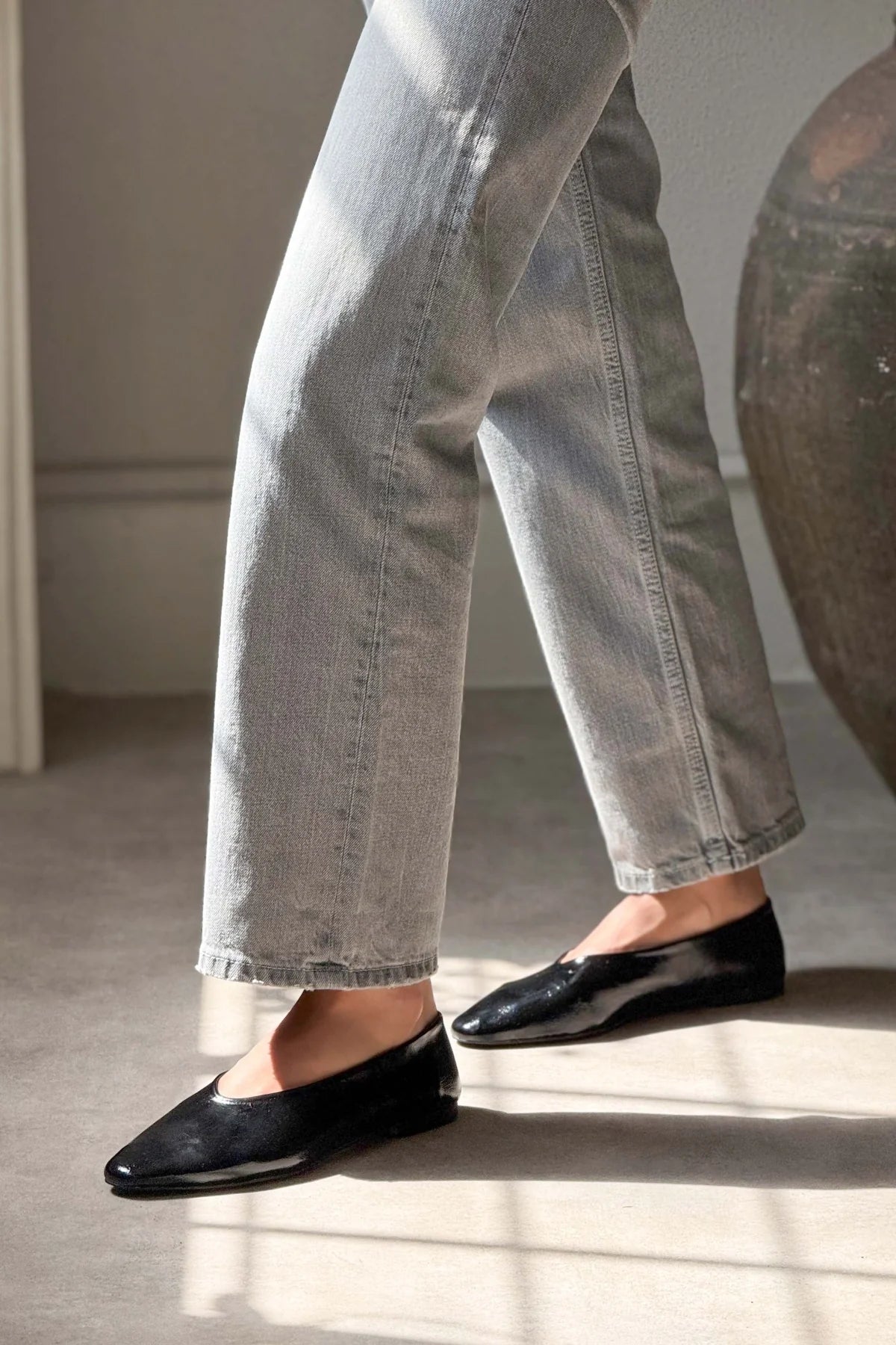 MILA Black Crinkled Matte Finish Flat Ballerina Shoes