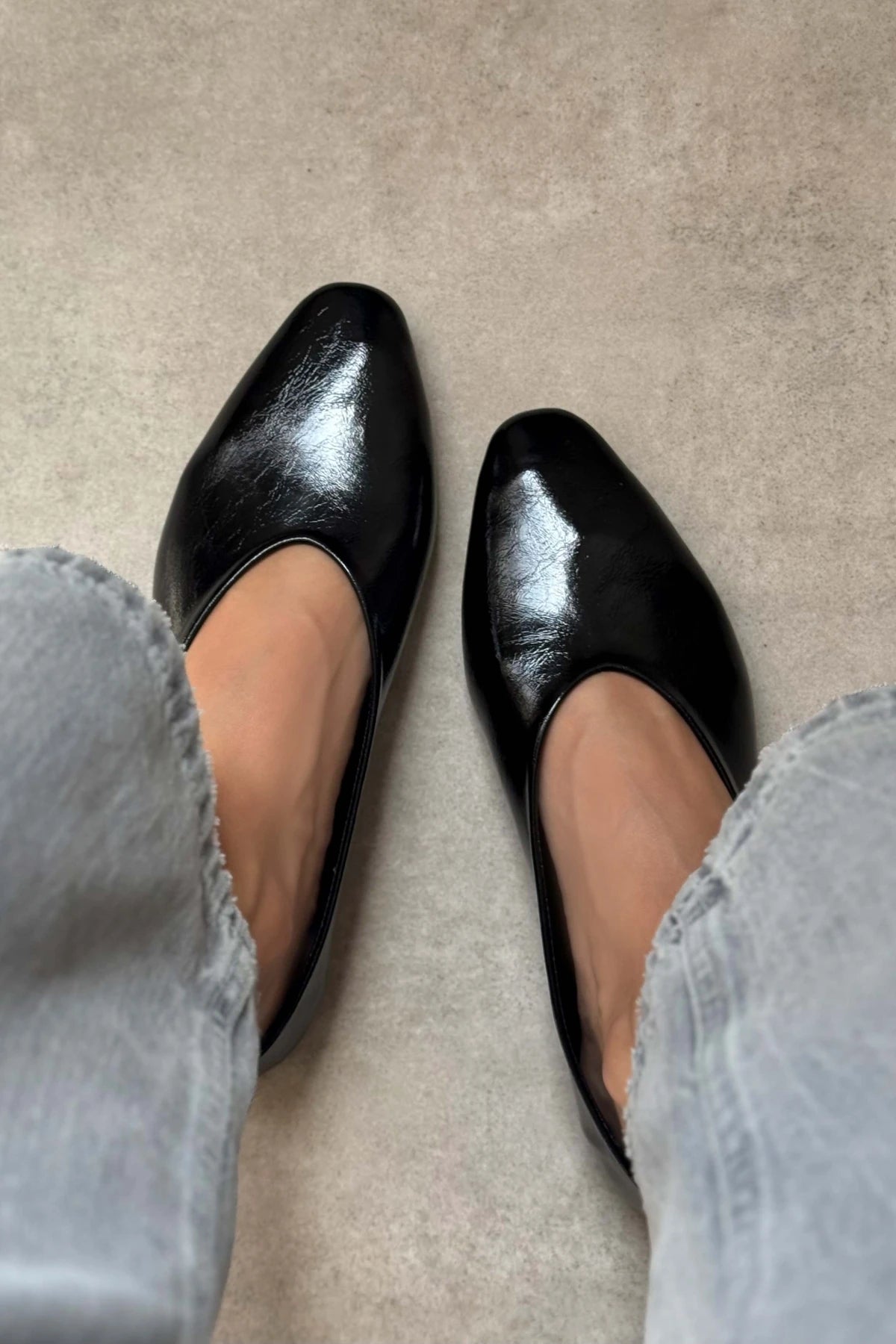 MILA Black Crinkled Matte Finish Flat Ballerina Shoes