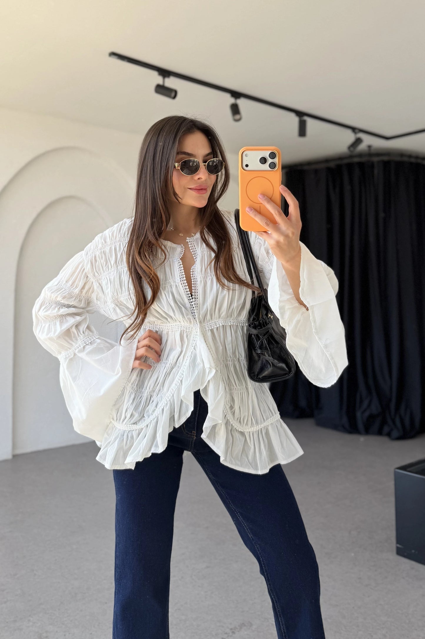 Molina Ruched Voile Blouse White