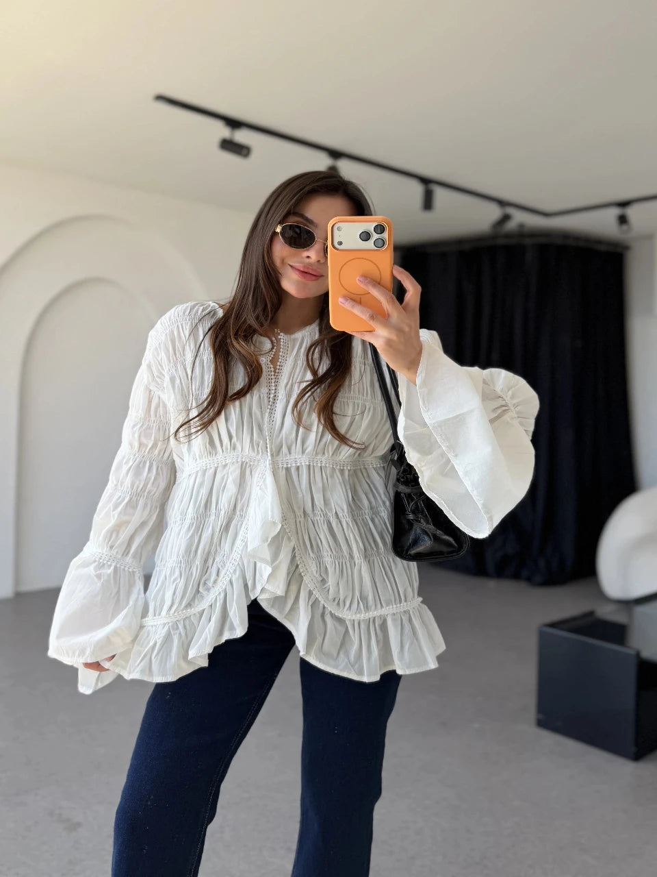 Molina Ruched Voile Blouse White
