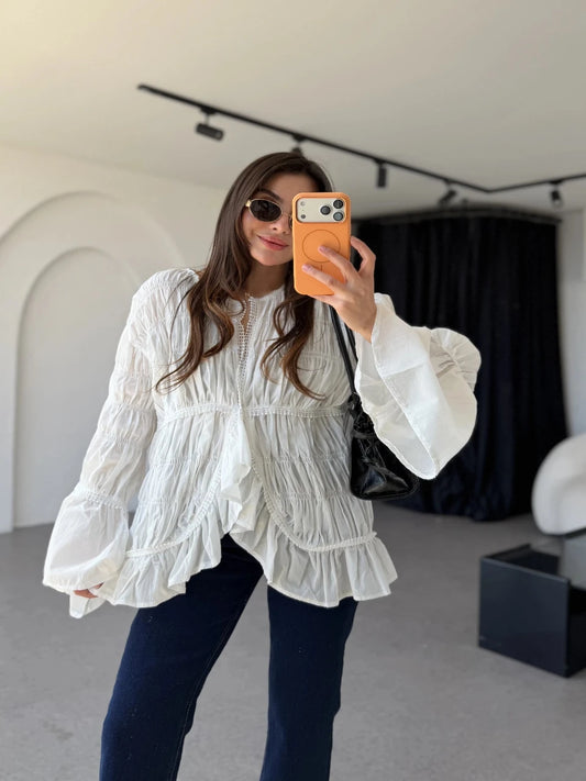 Molina Ruched Voile Blouse White