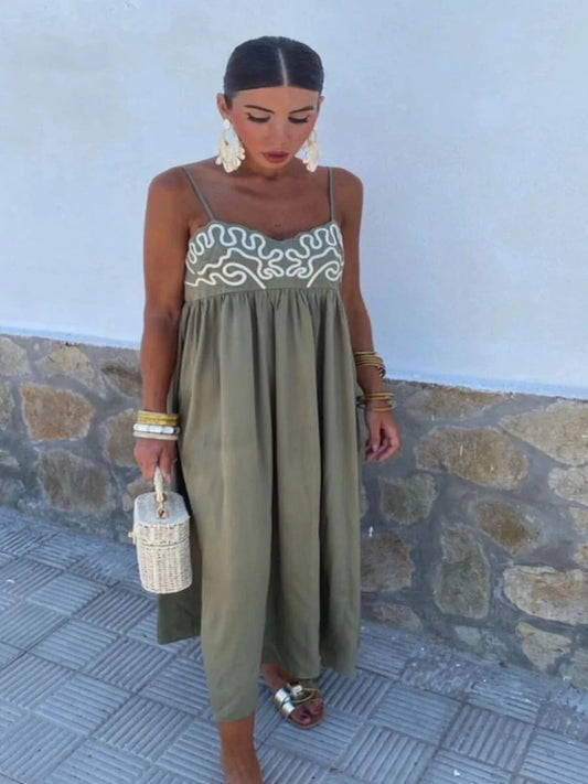 Embroidered Linen Dress – Lined Natural Fabric Elegance