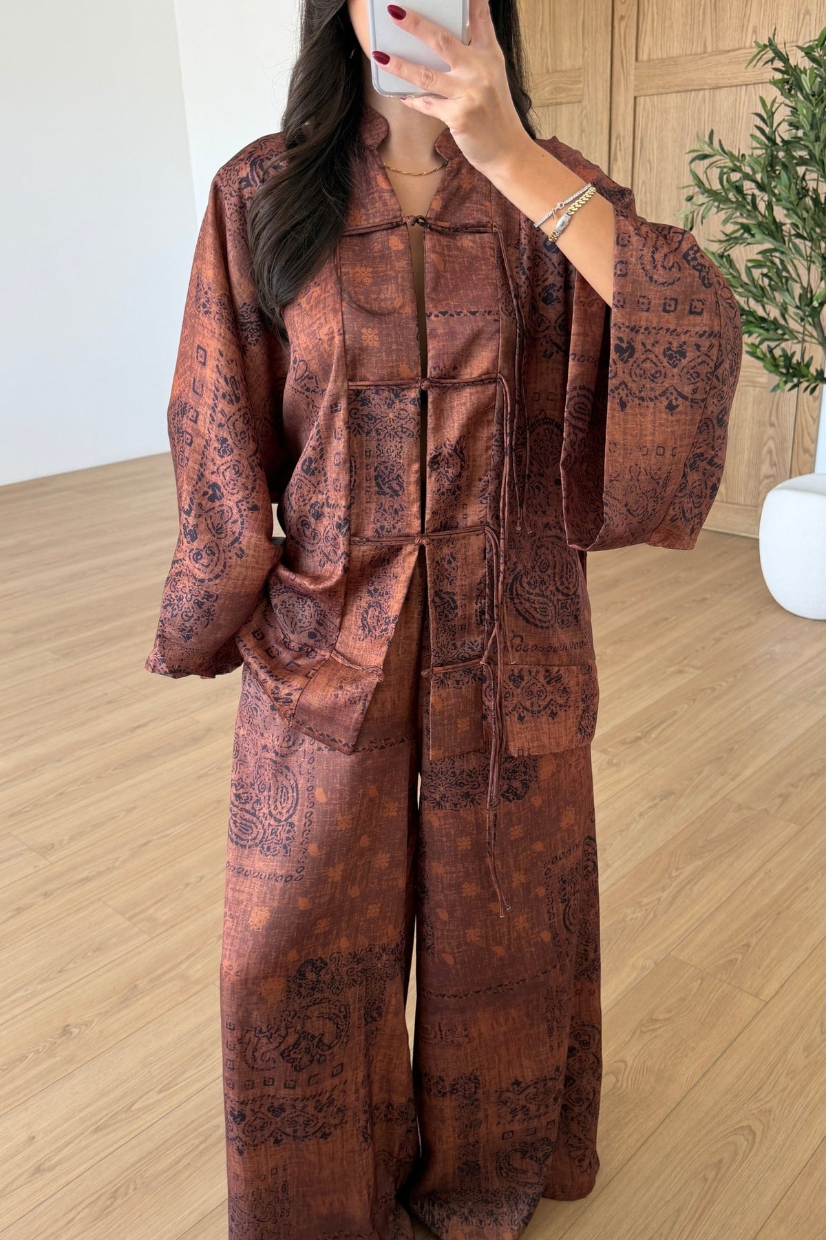 Natel Ethnic Print Satin Set