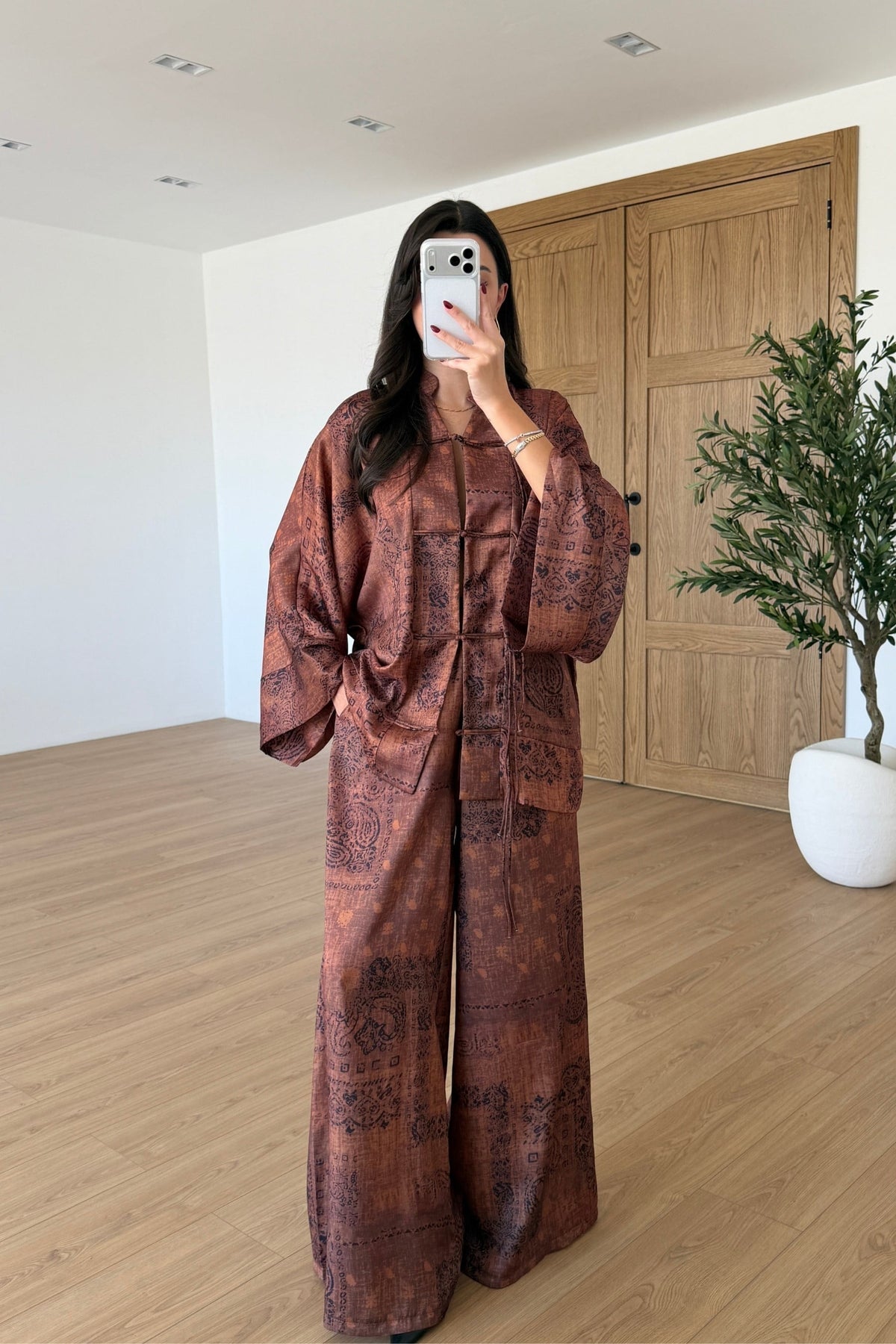 Natel Ethnic Print Satin Set