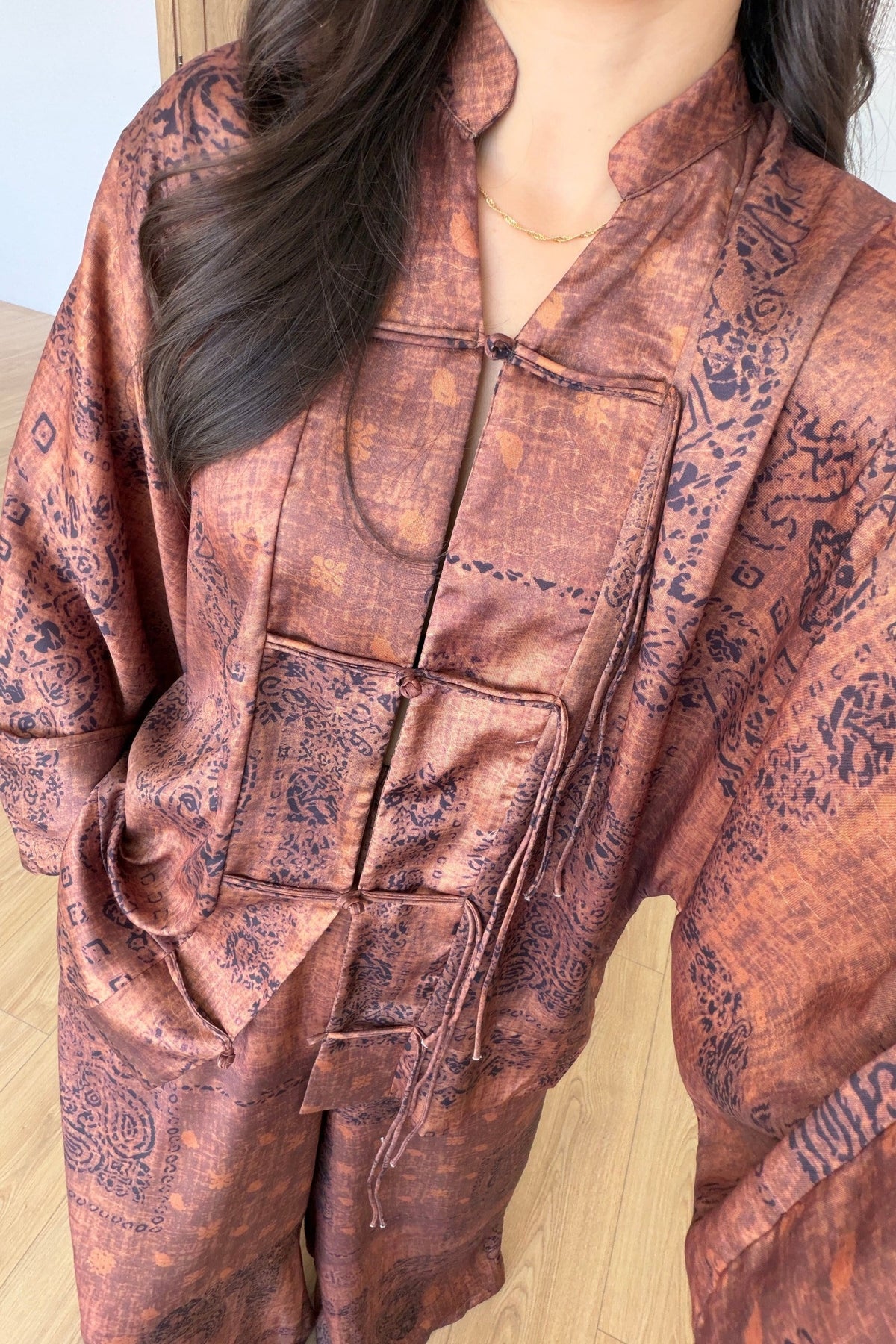 Natel Ethnic Print Satin Set