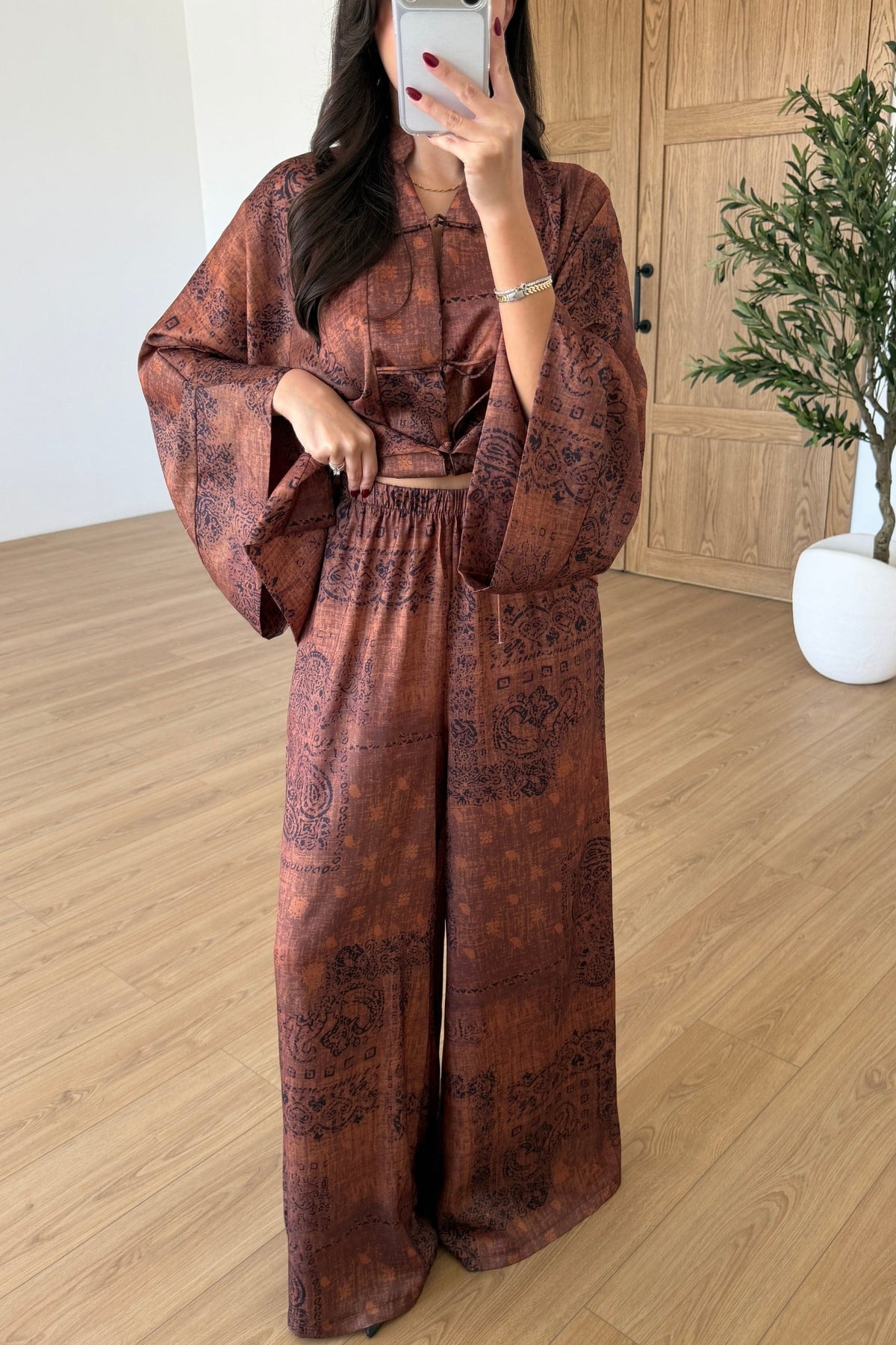 Natel Ethnic Print Satin Set