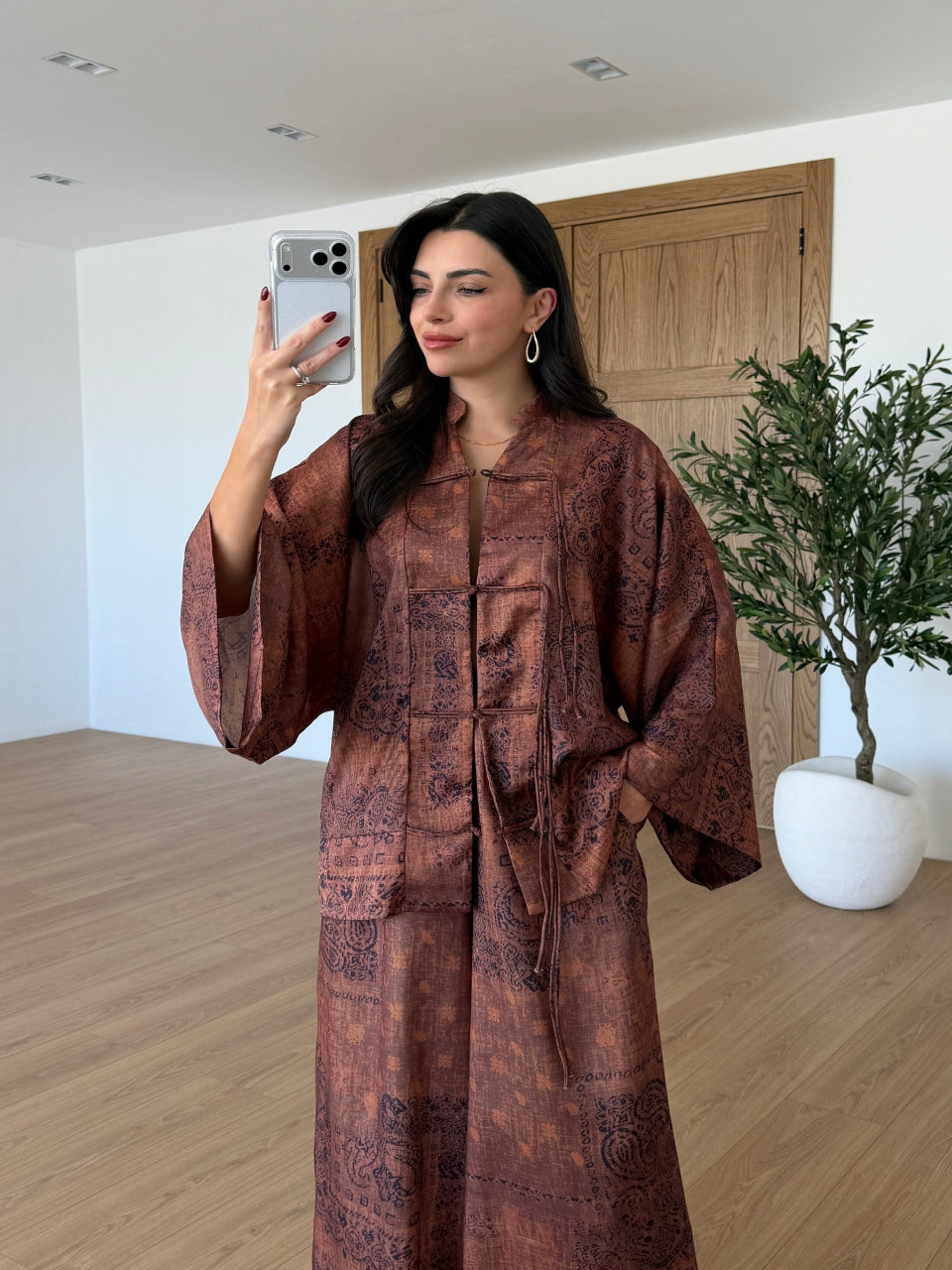 Natel Ethnic Print Satin Set