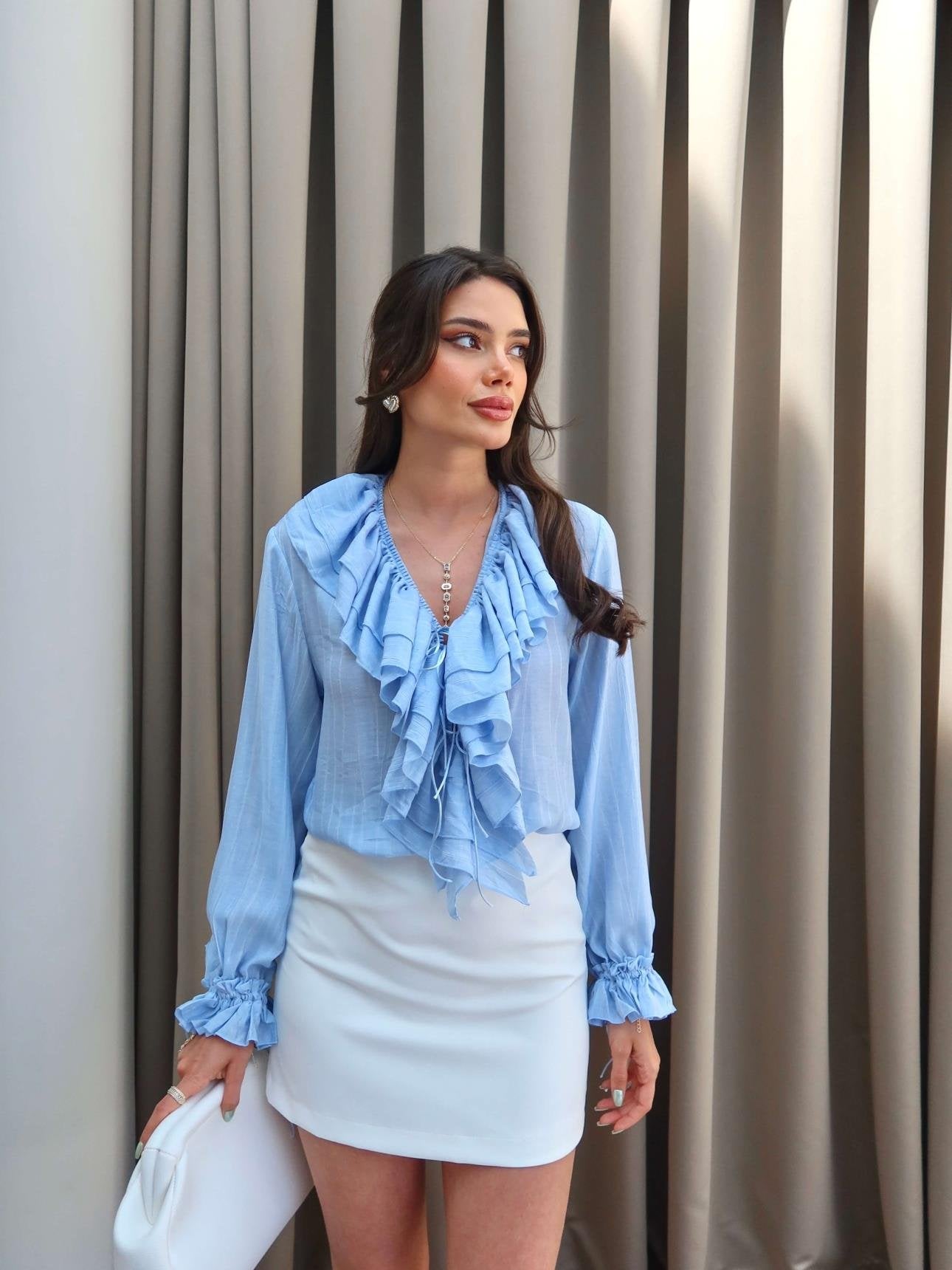 Ruffled Front Viscose Shirt