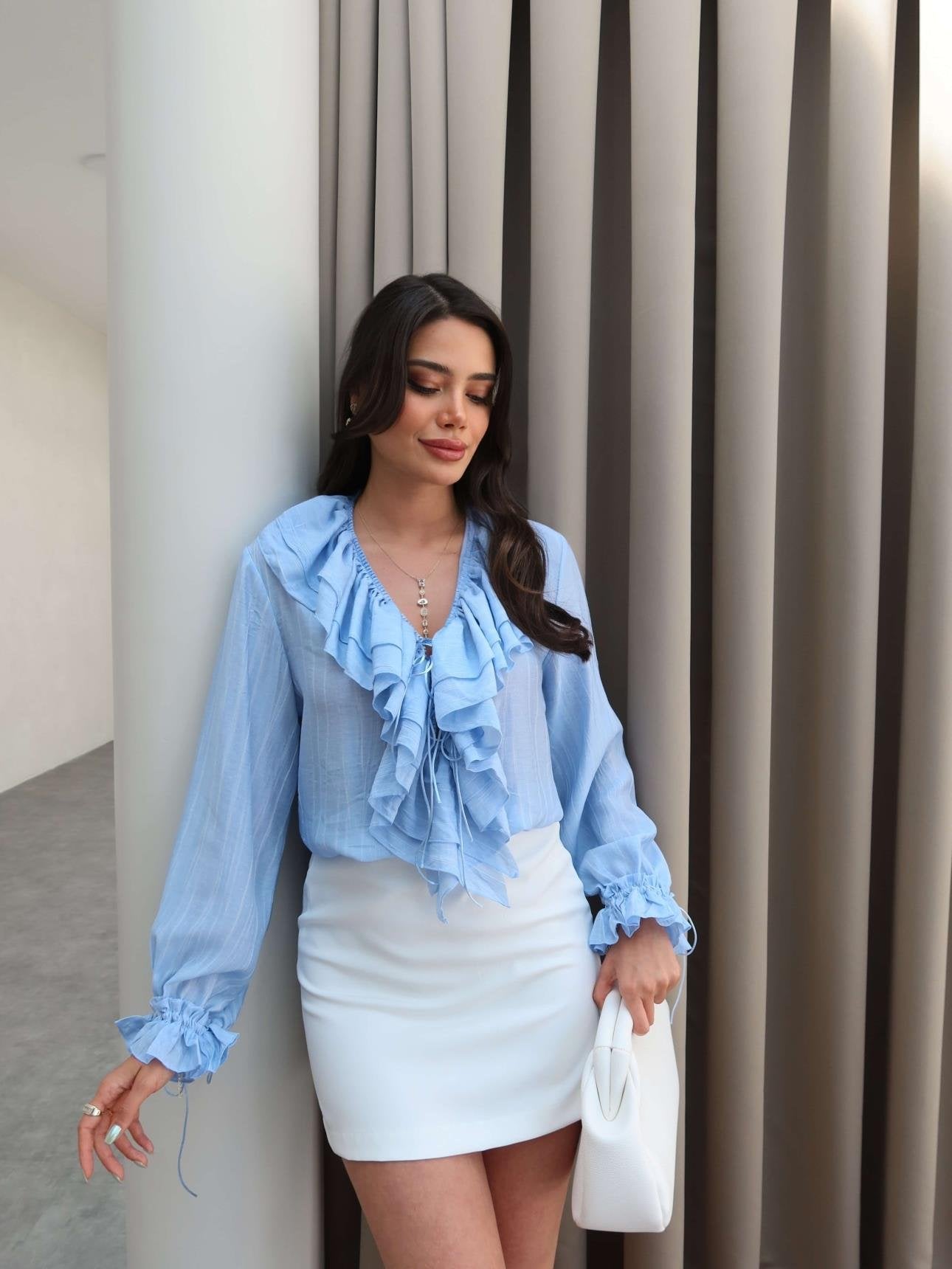 Ruffled Front Viscose Shirt