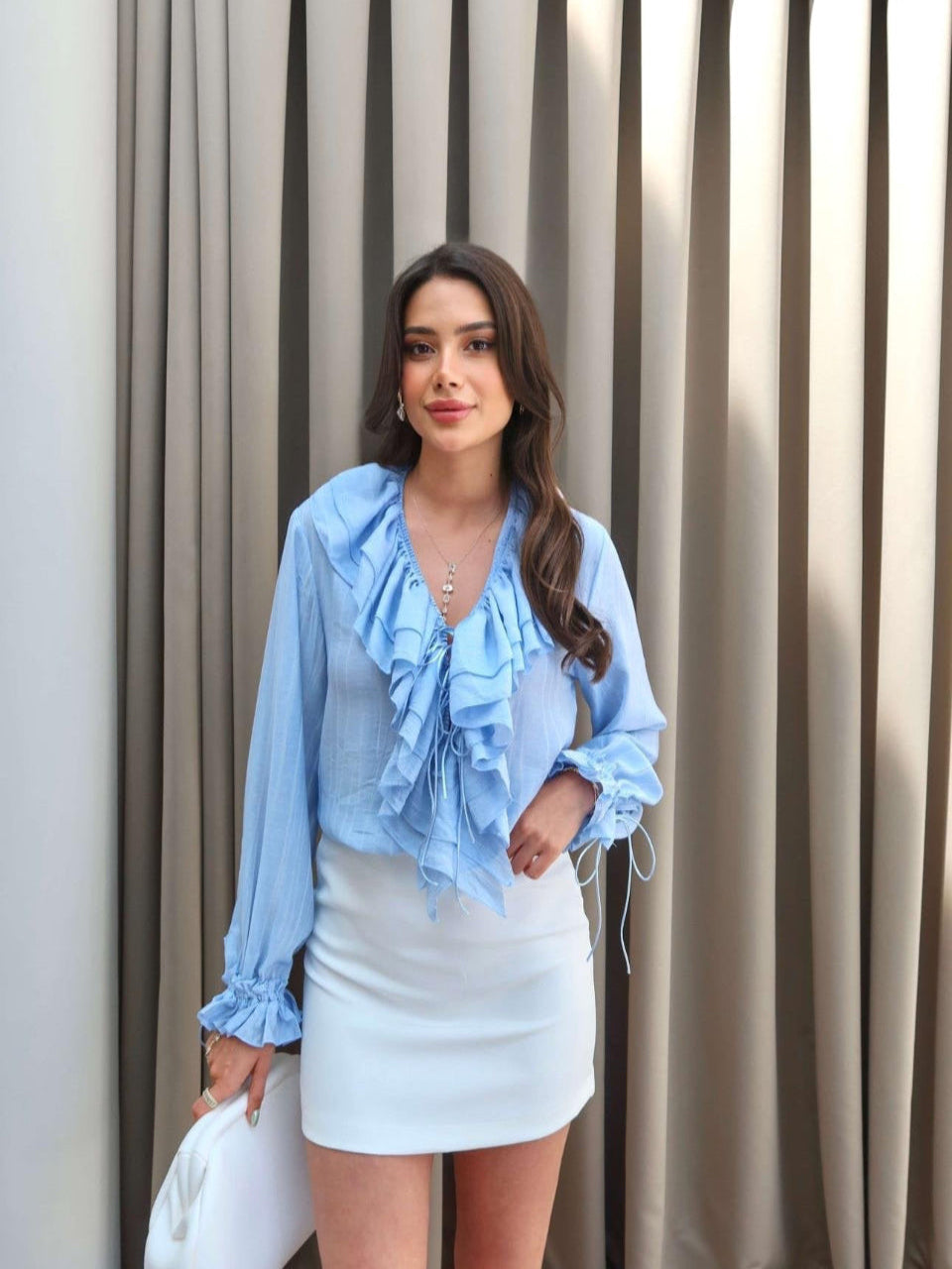 Ruffled Front Viscose Shirt