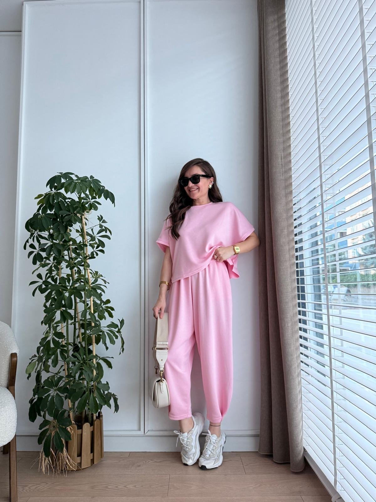 Modal Fabric Hem Detailed Loungewear Comfort Set Candy Pink