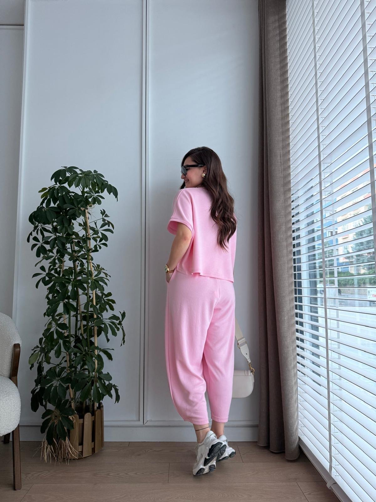 Modal Fabric Hem Detailed Loungewear Comfort Set Candy Pink
