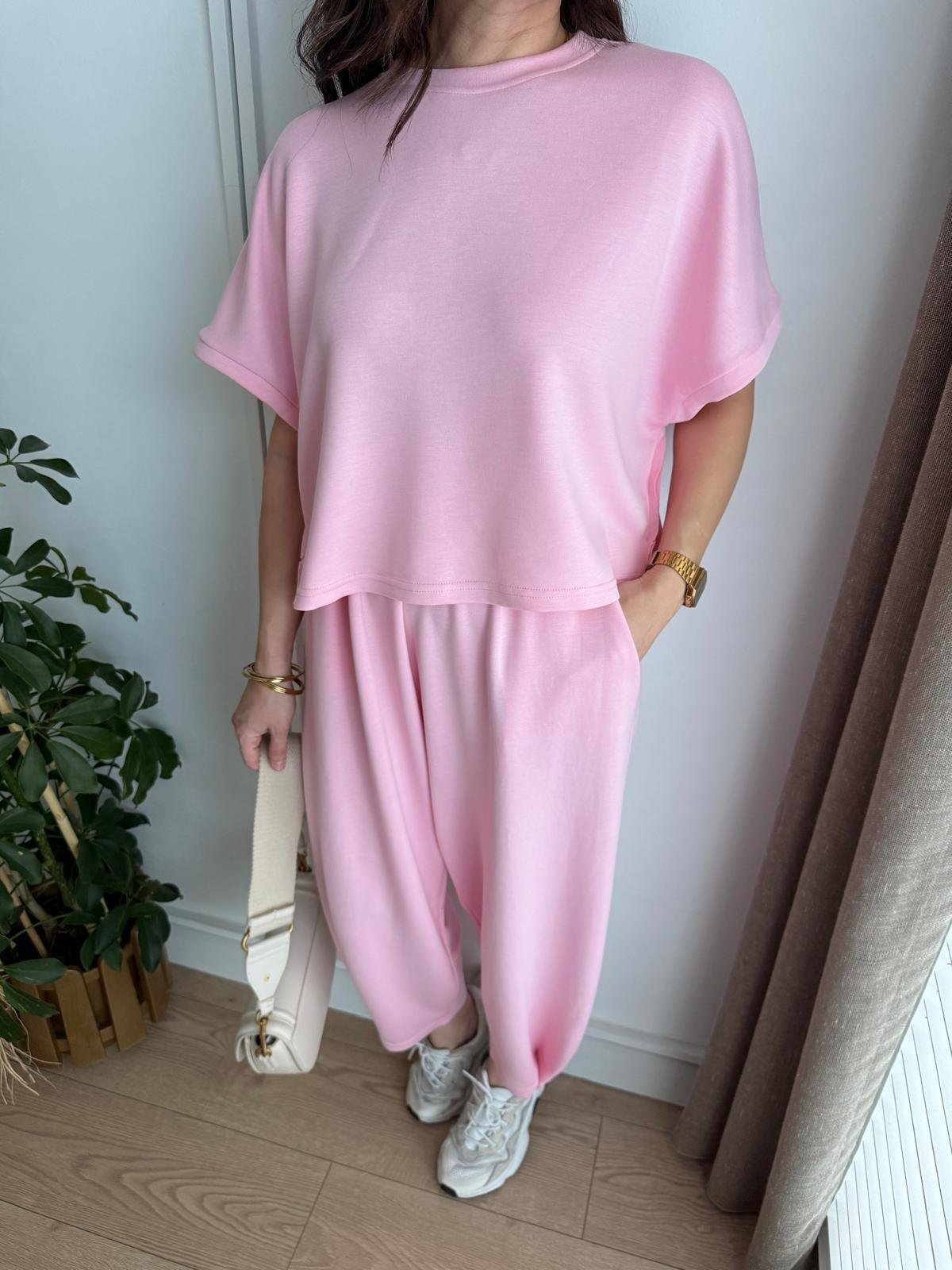 Modal Fabric Hem Detailed Loungewear Comfort Set Candy Pink