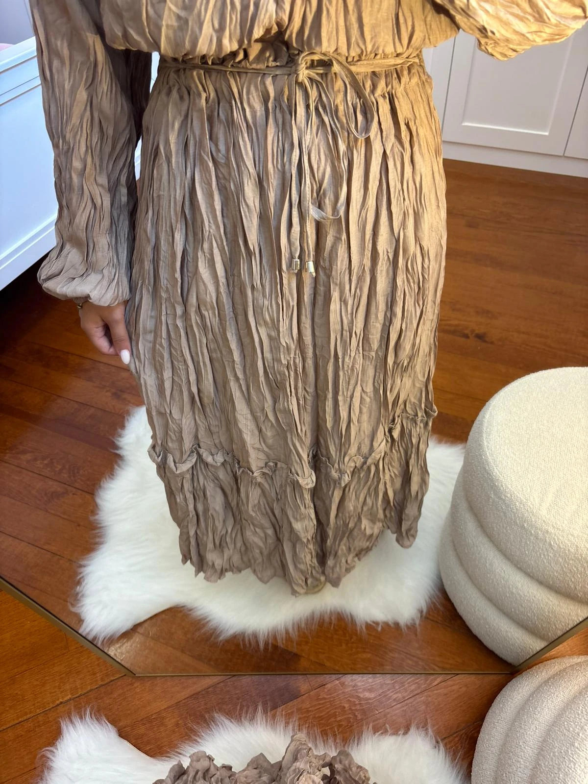 Crushed-Texture Blouse & Skirt Set