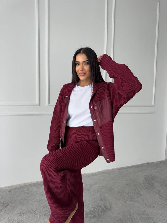 Wine Red Knitted Co-Ord Set