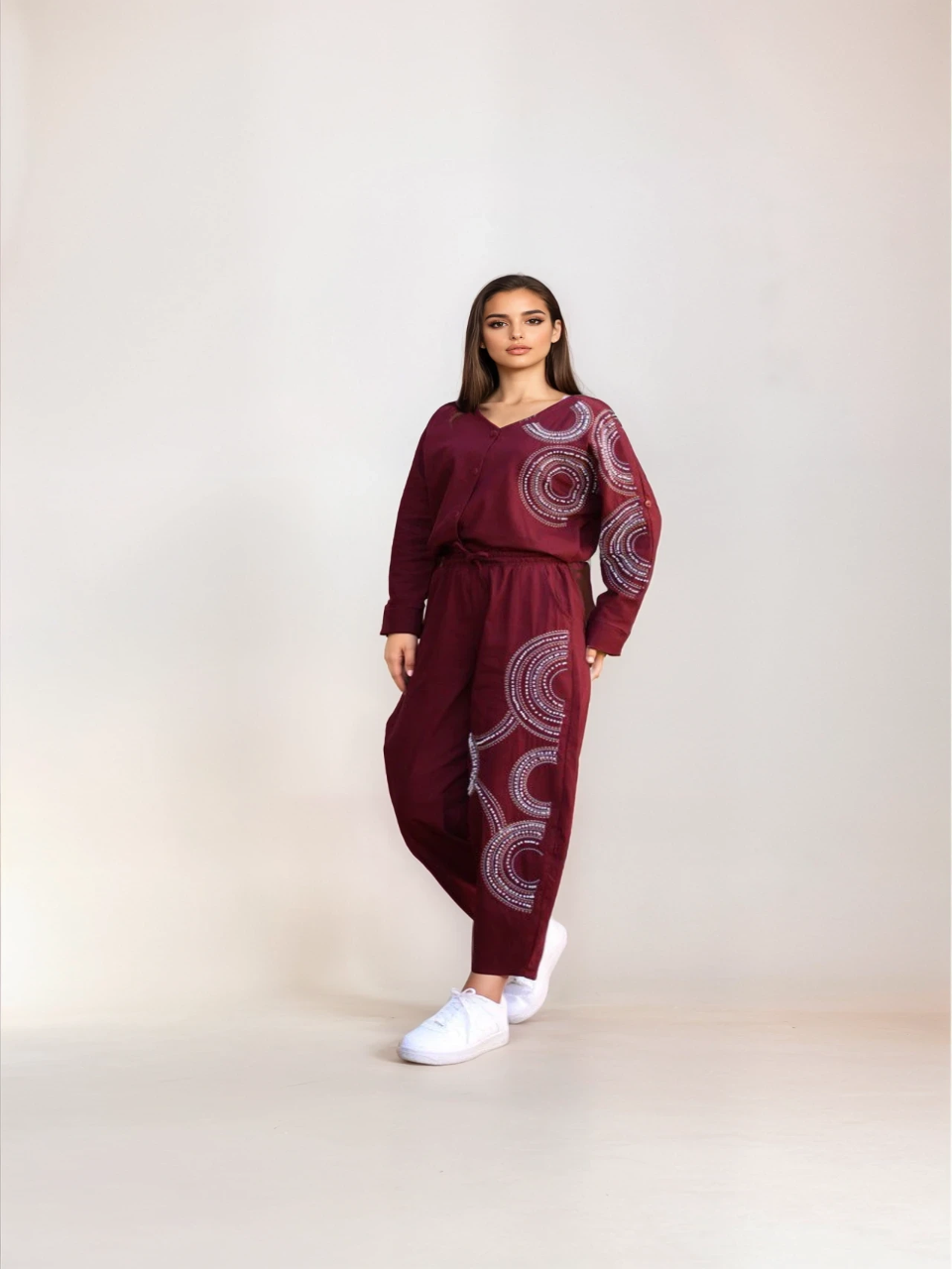 Structured Beaded Co Ord Set Deep Red